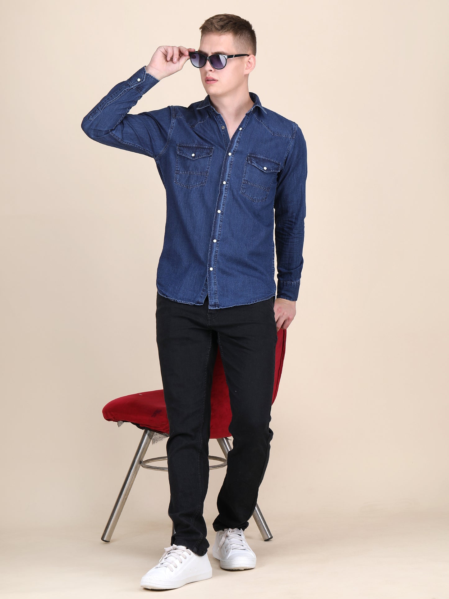 Denim Spread Collar Slim Fit Shirt