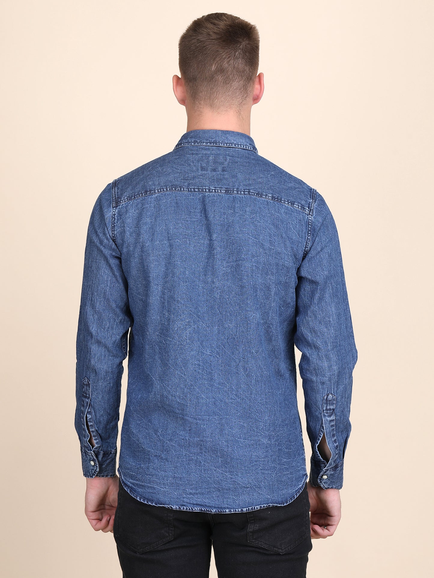 Denim Spread Collar Slim Fit Shirt