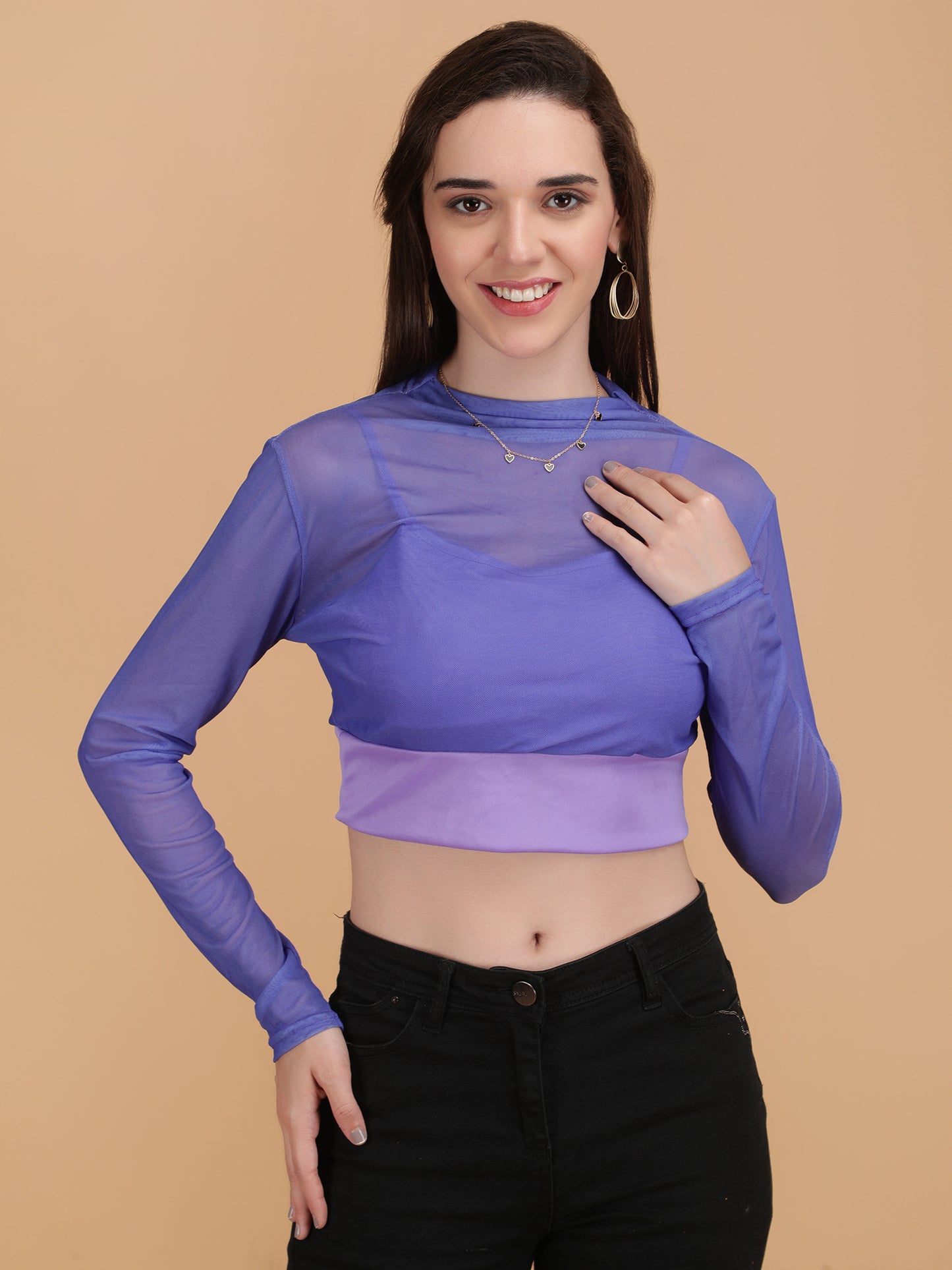 Mesh Long Sleeve Crop Top