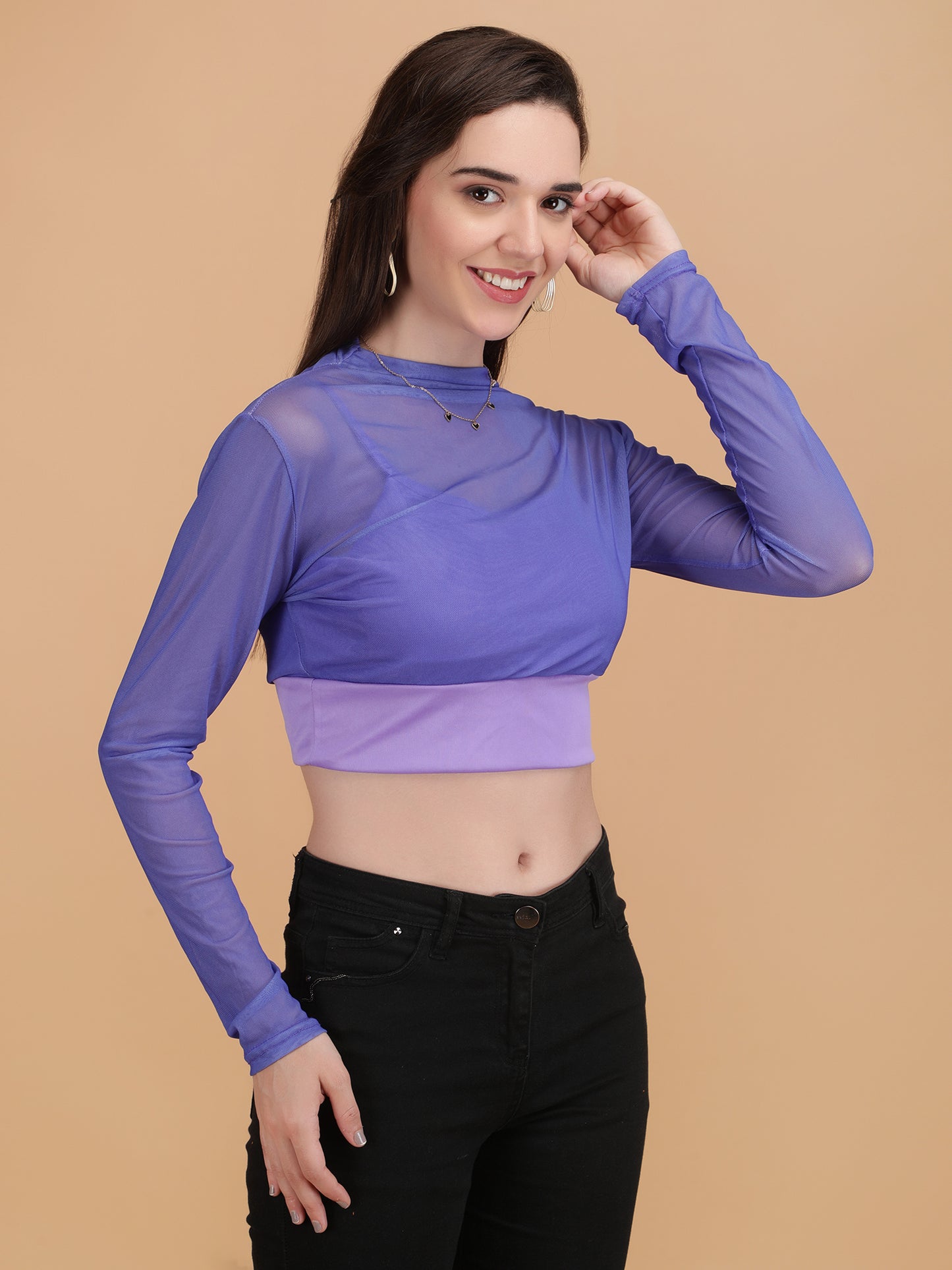 Mesh Long Sleeve Crop Top