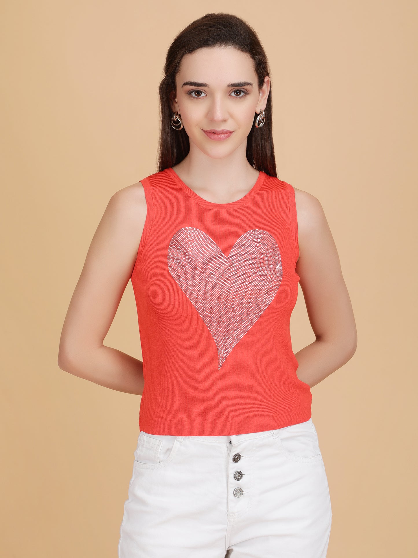 Swarovski Heart Ribbed Top