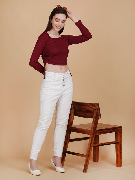 Full Sleeve Side String Crop Top