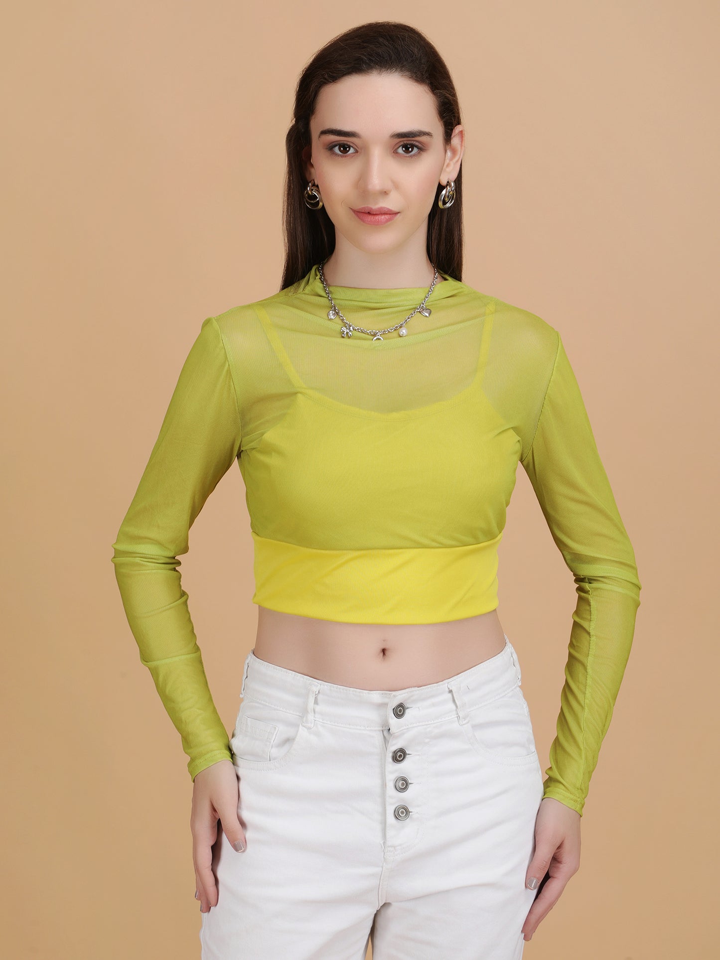 Mesh Long Sleeve Crop Top