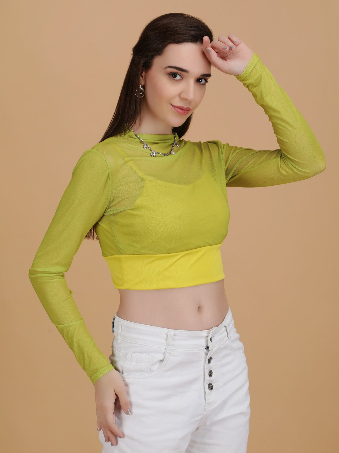 Mesh Long Sleeve Crop Top