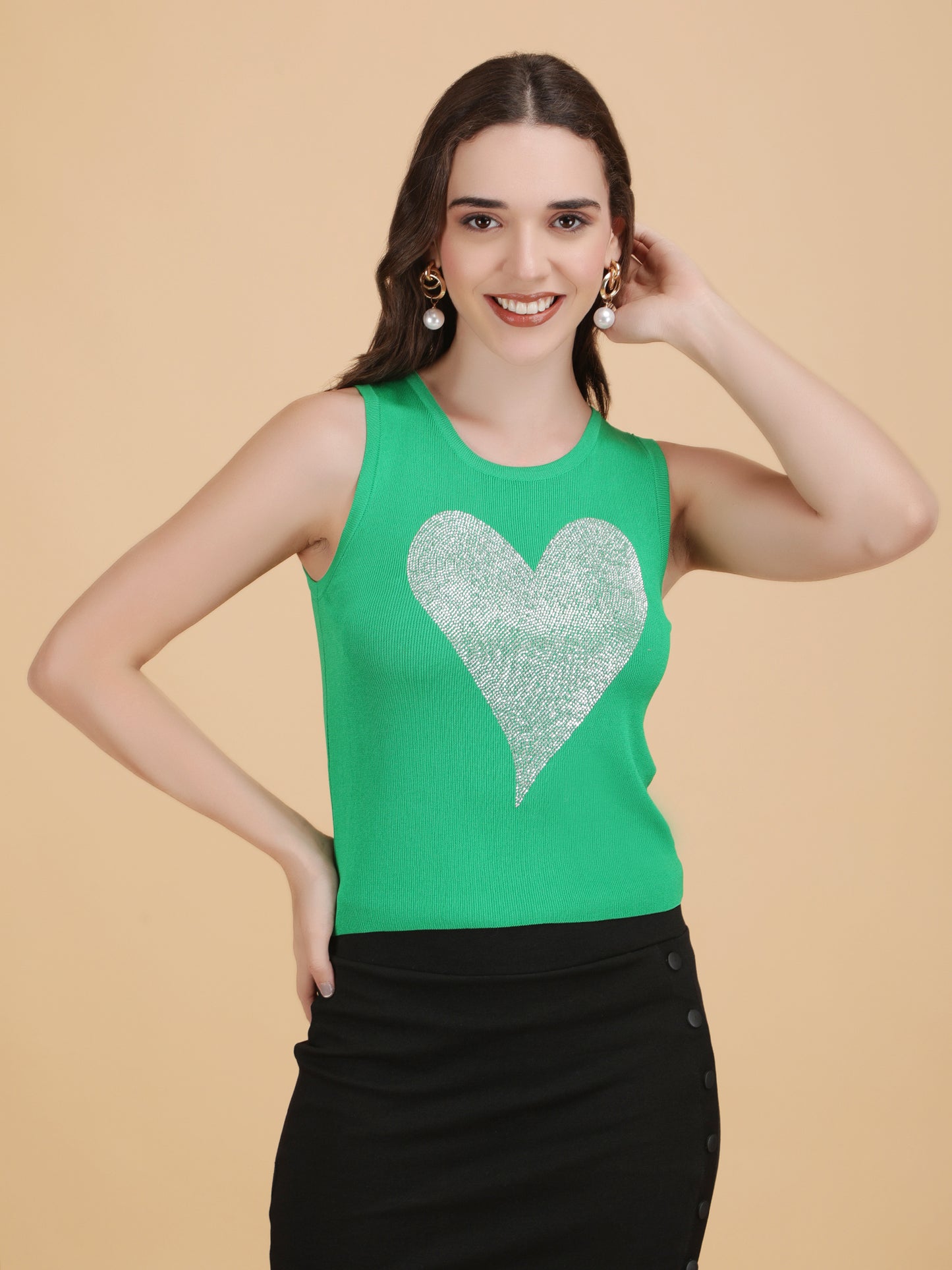 Swarovski Heart Ribbed Top