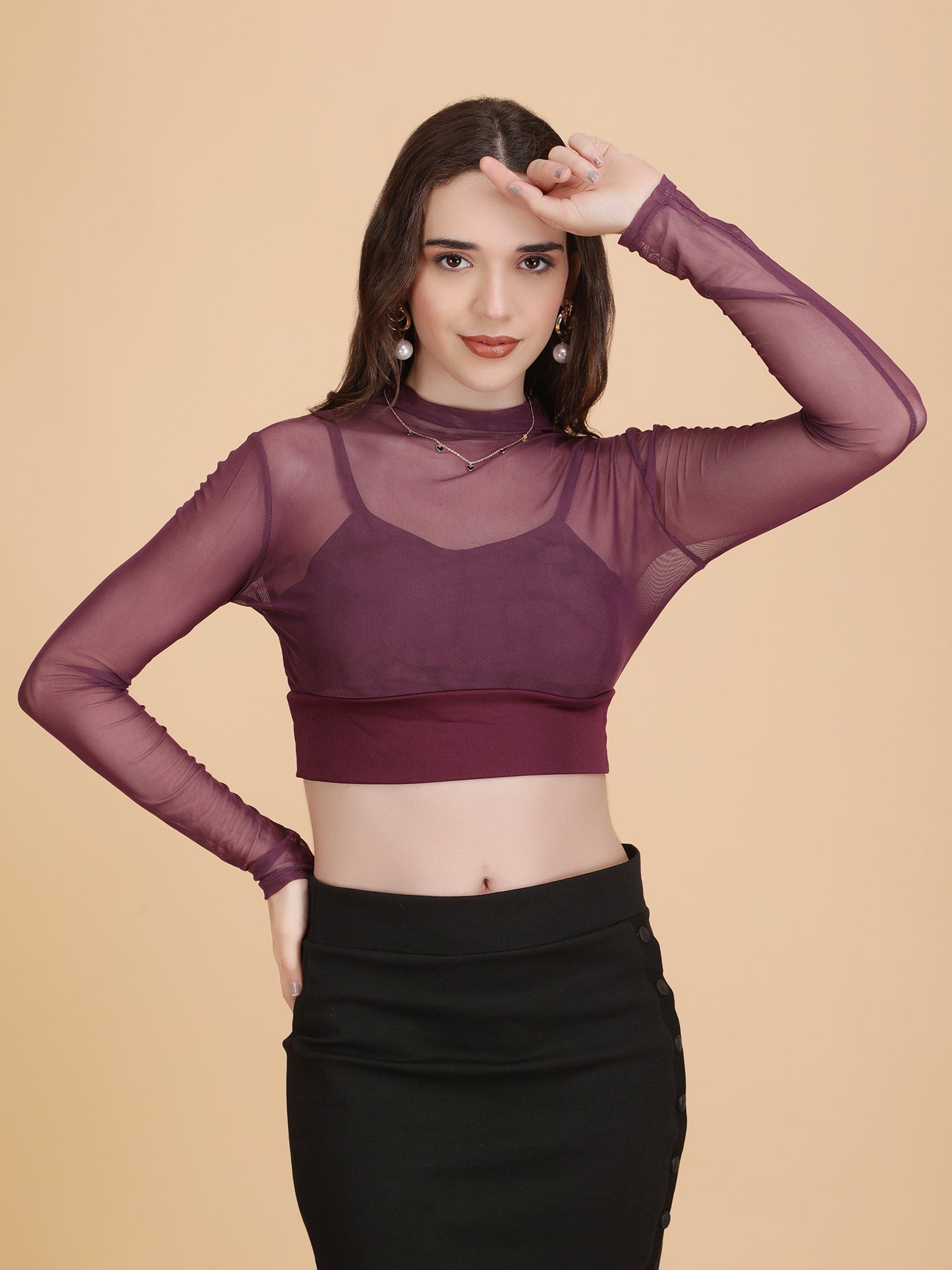 Mesh Long Sleeve Crop Top