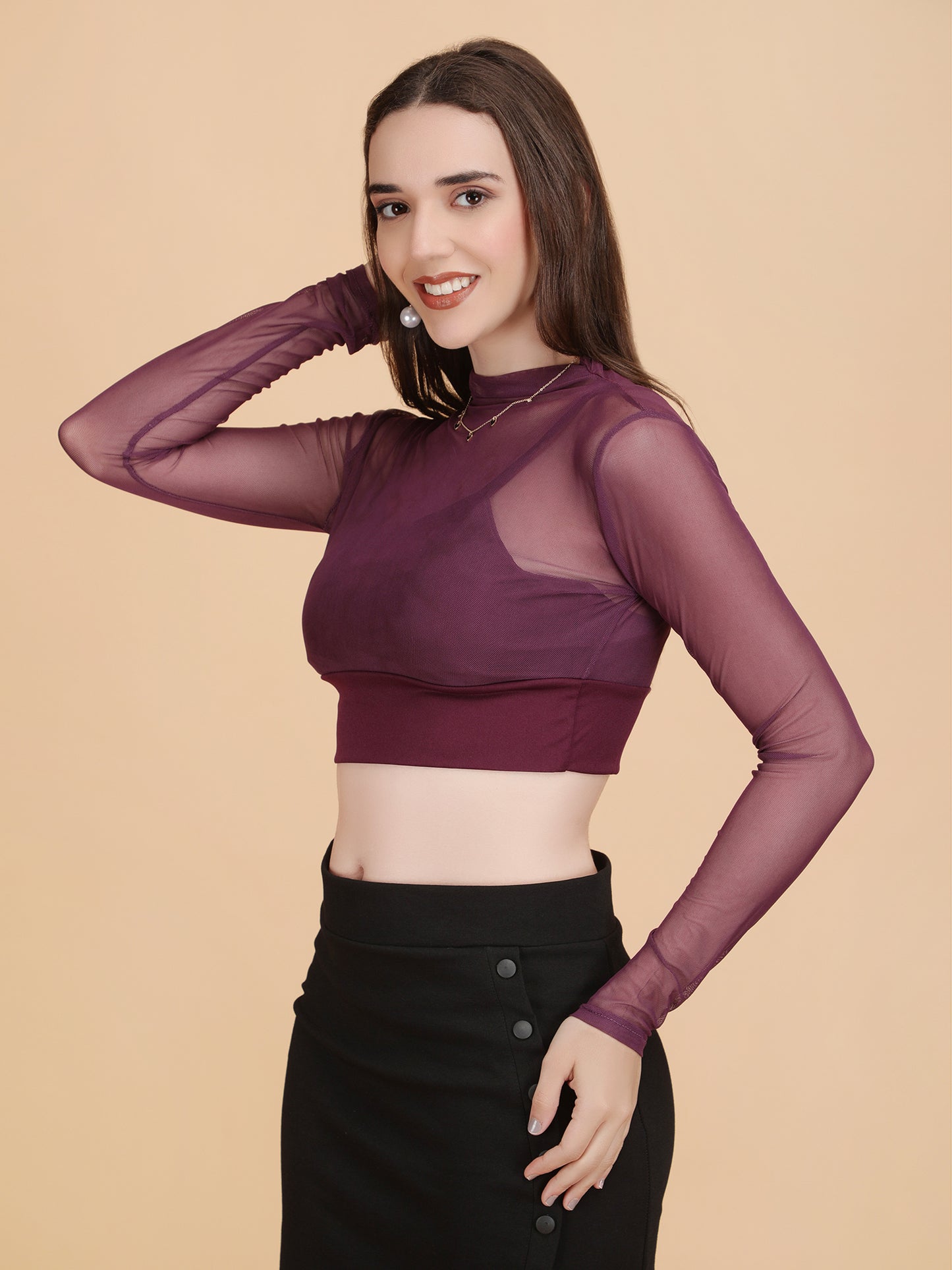 Mesh Long Sleeve Crop Top