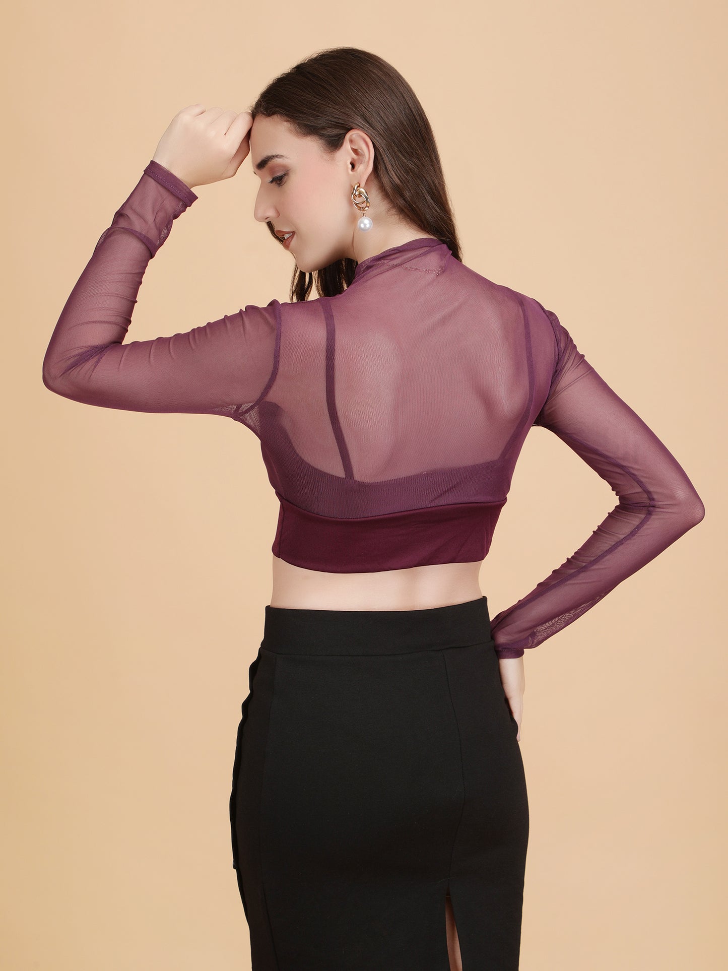 Mesh Long Sleeve Crop Top