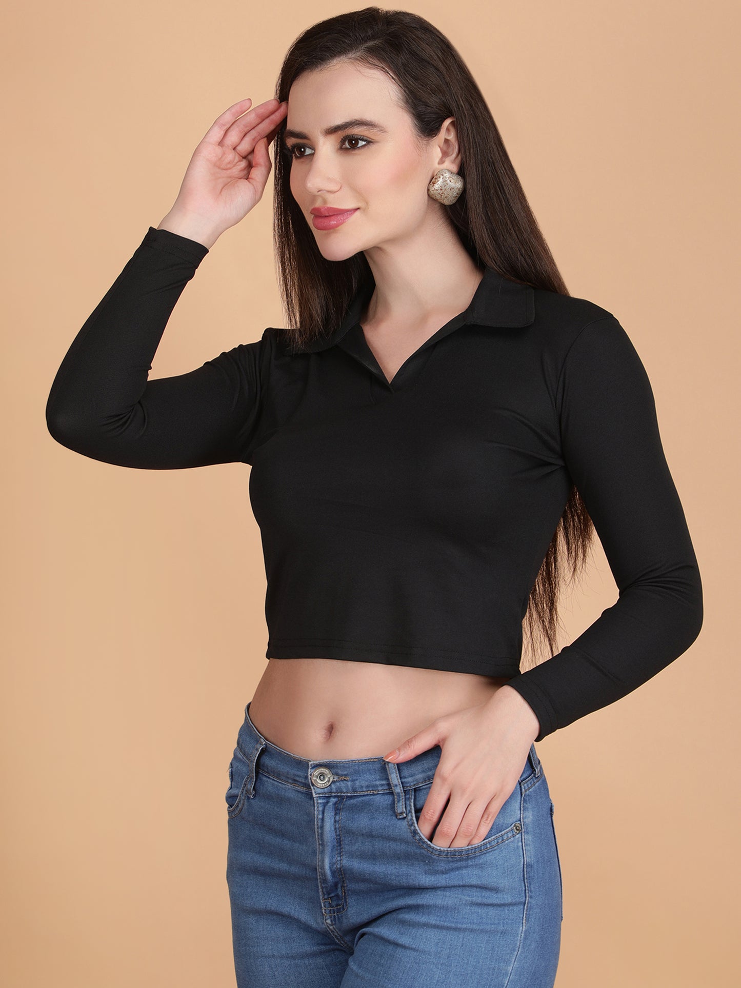 Collar Neck Crop Top