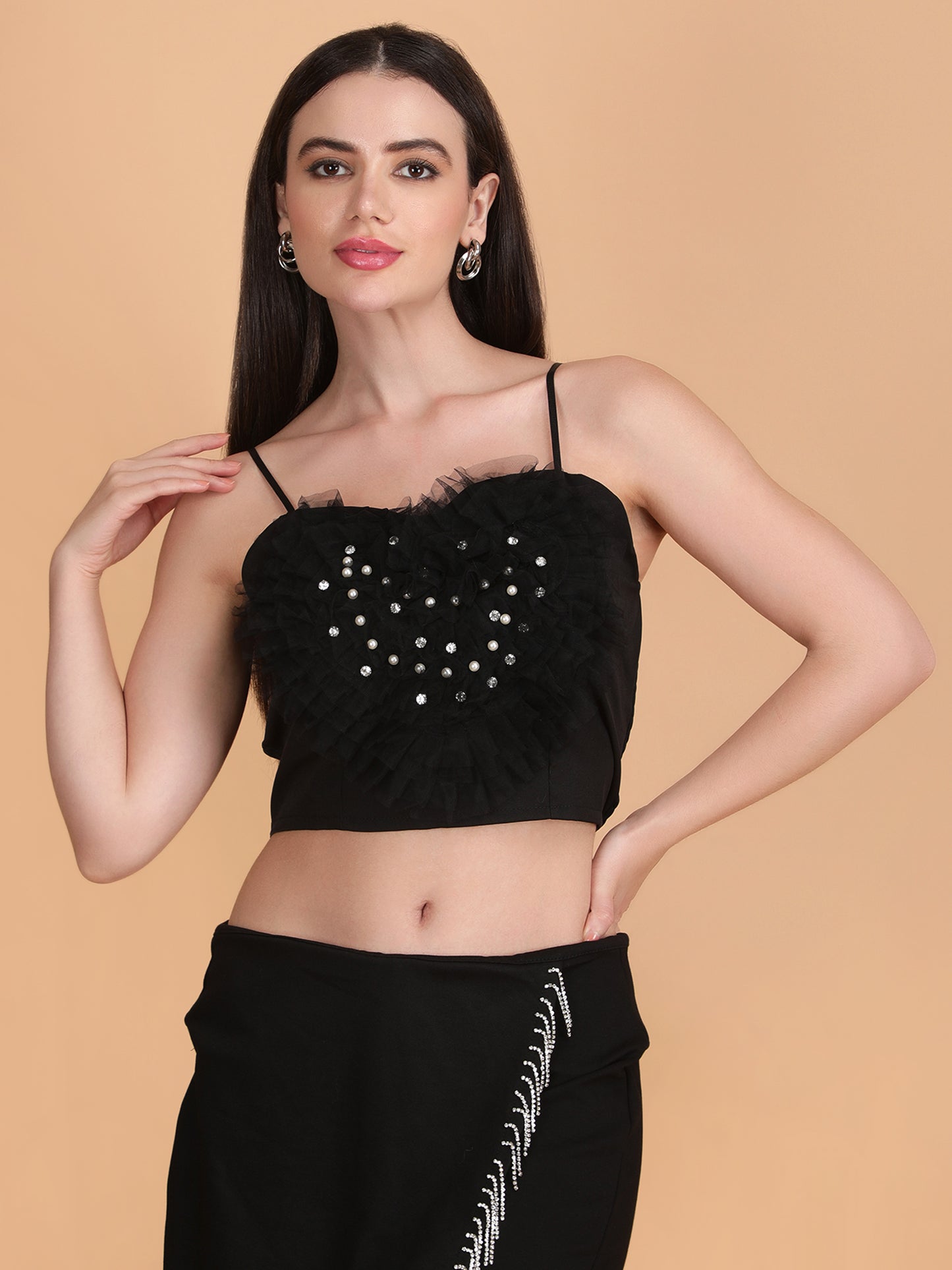 Designer Heart Spaghetti Strap Crop Top