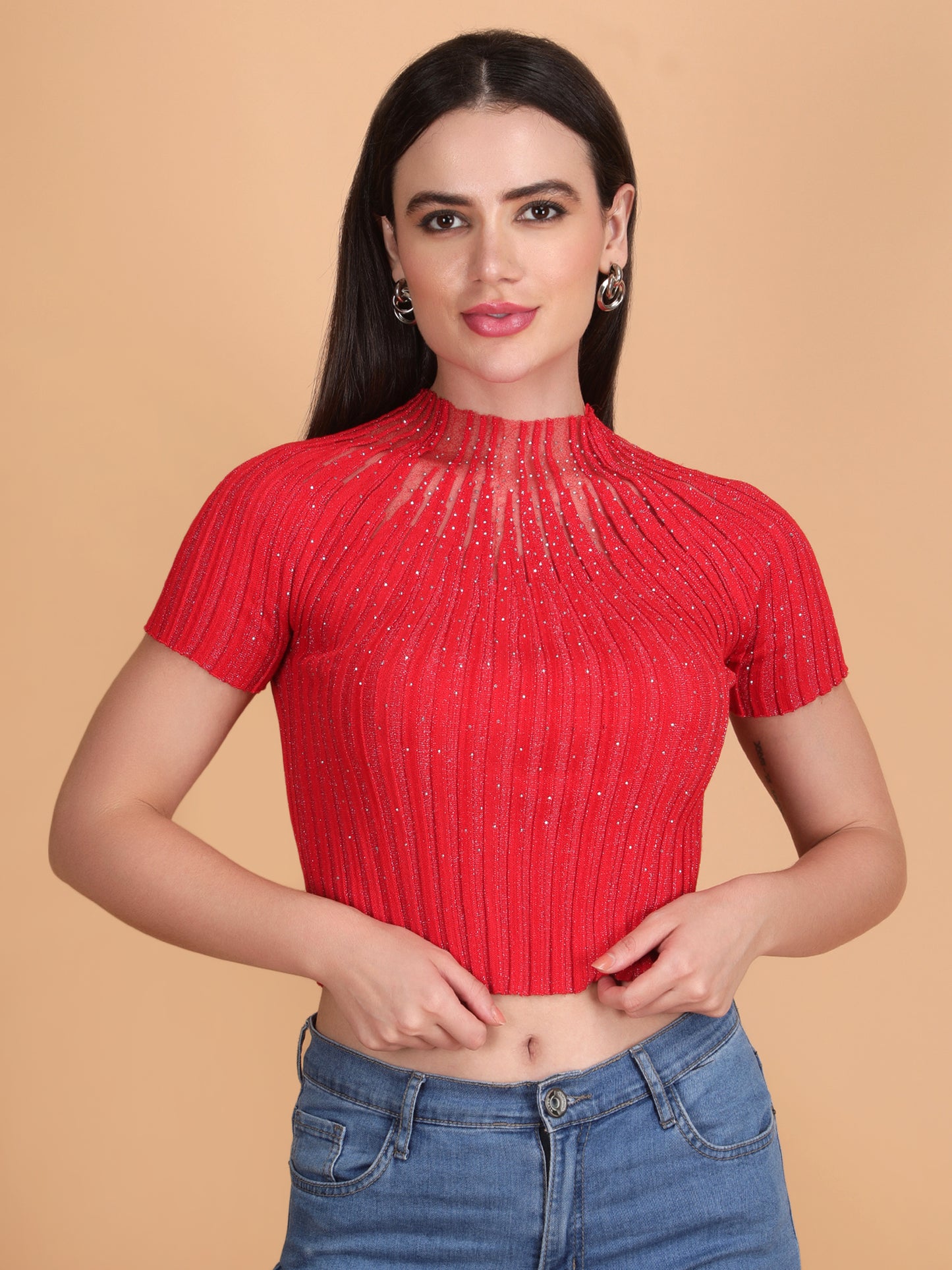 Knit Mesh Crop Top