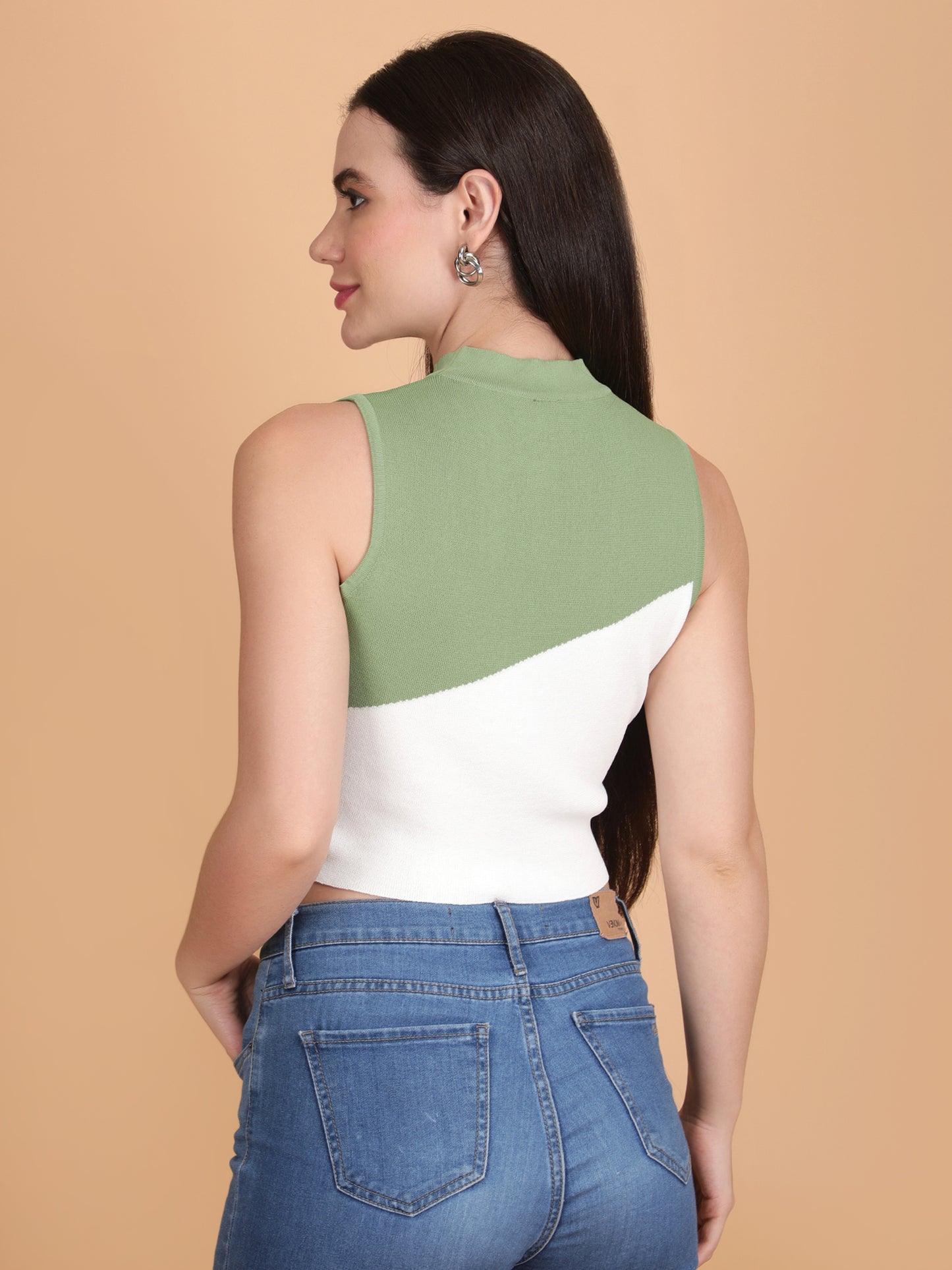 Multicolour Round Neck Sleeveless Crop Top