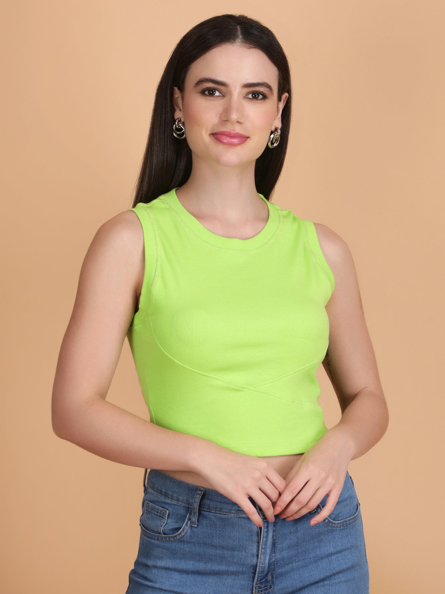 Designer Round Neck Sleeveless Crop Top