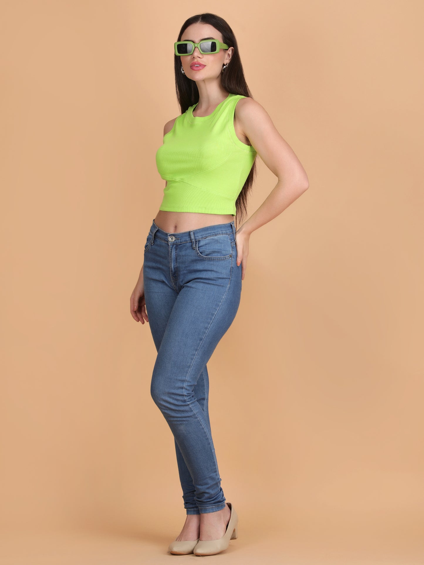 Designer Round Neck Sleeveless Crop Top