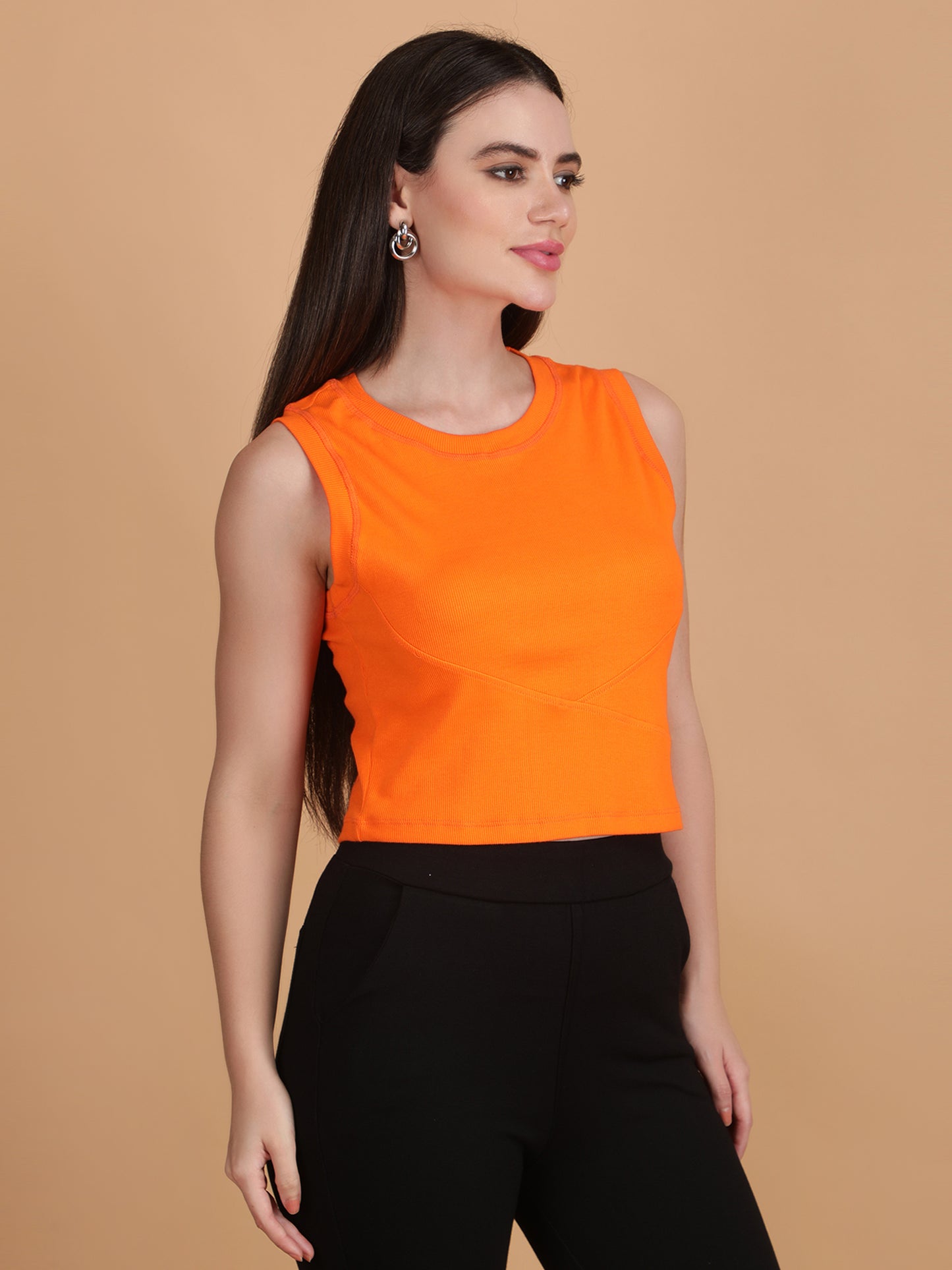 Designer Round Neck Sleeveless Crop Top