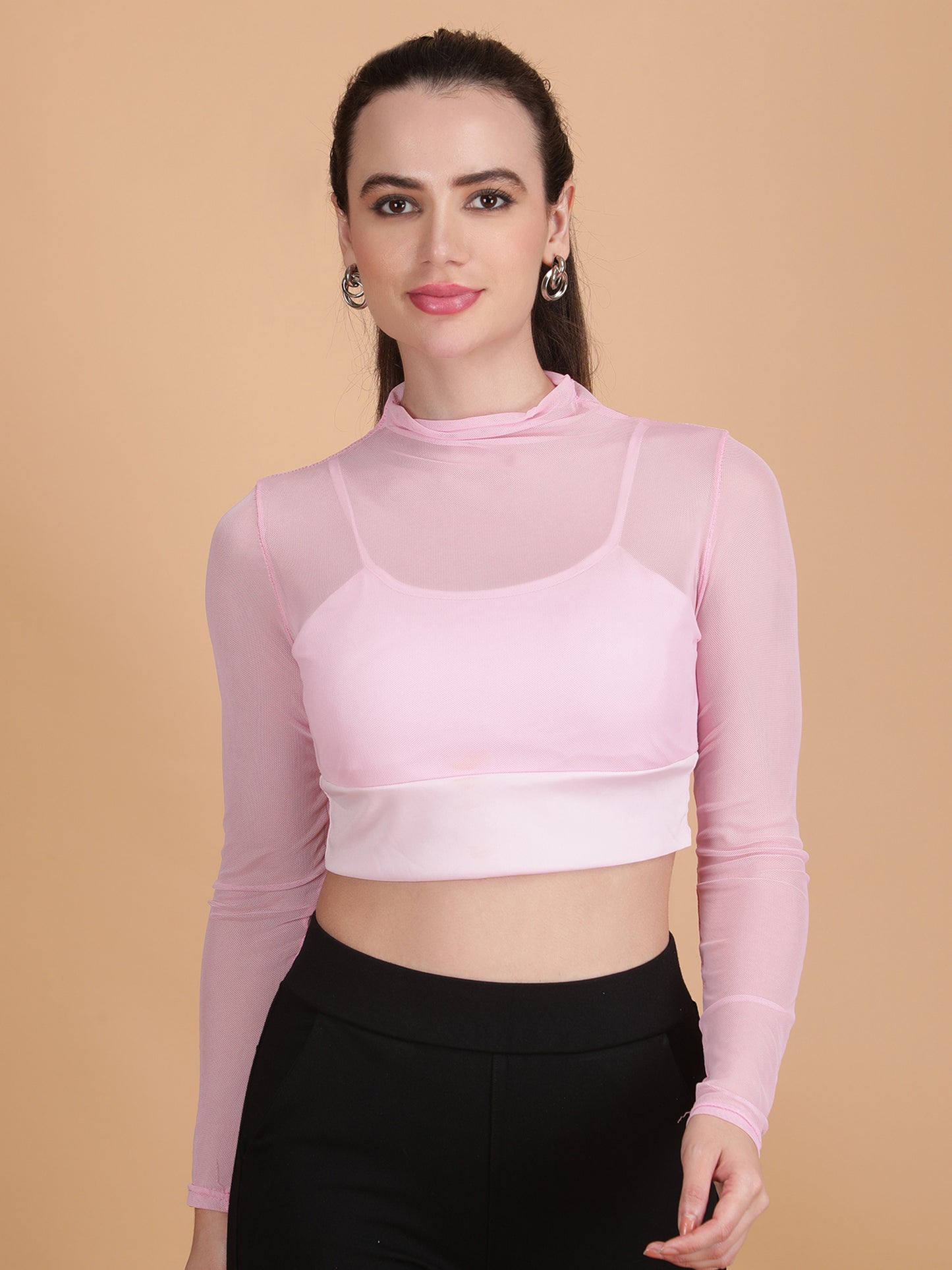 Mesh Long Sleeve Crop Top