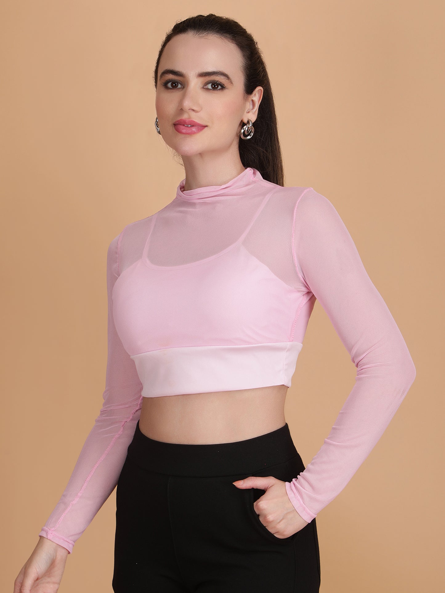 Mesh Long Sleeve Crop Top