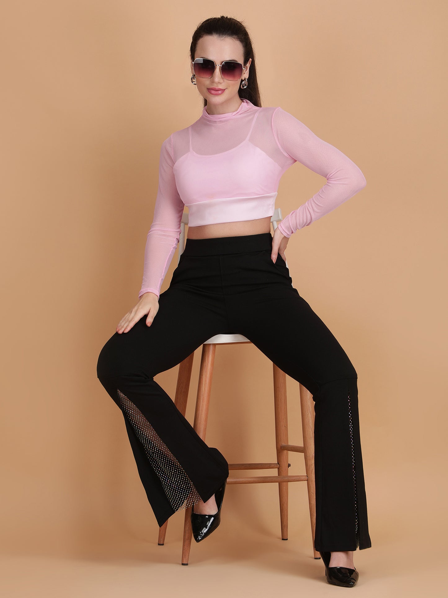 Mesh Long Sleeve Crop Top