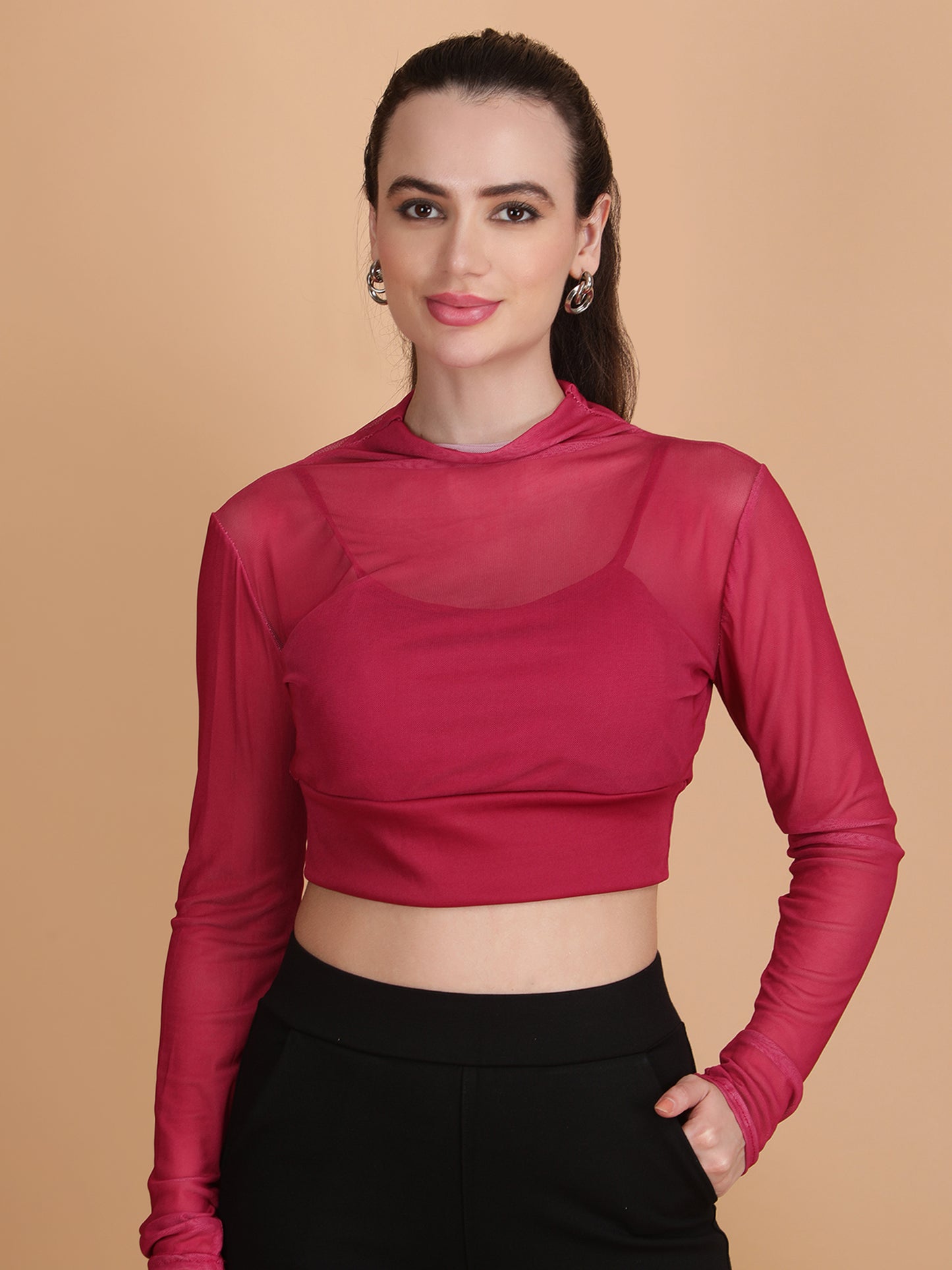 Mesh Long Sleeve Crop Top