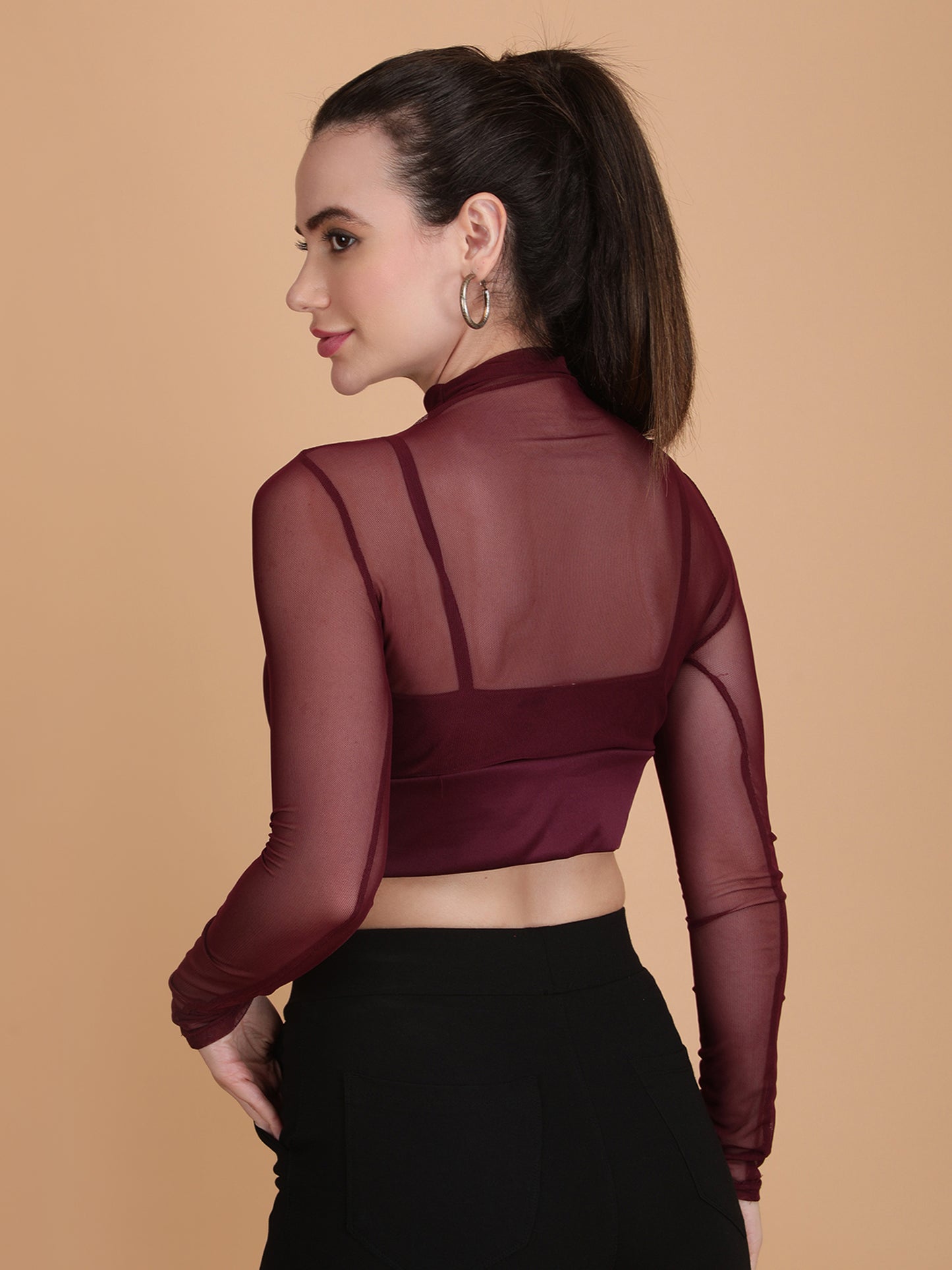 Mesh Long Sleeve Crop Top