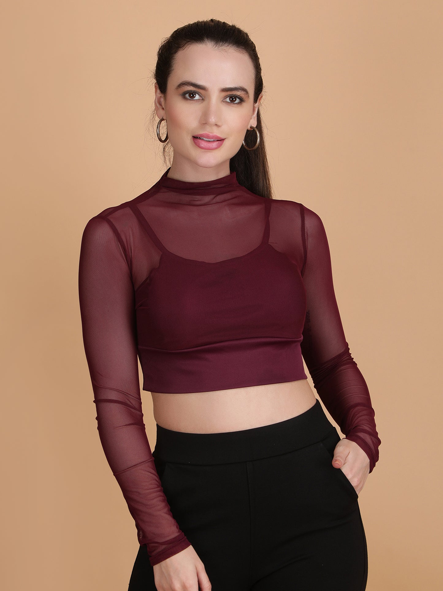 Mesh Long Sleeve Crop Top