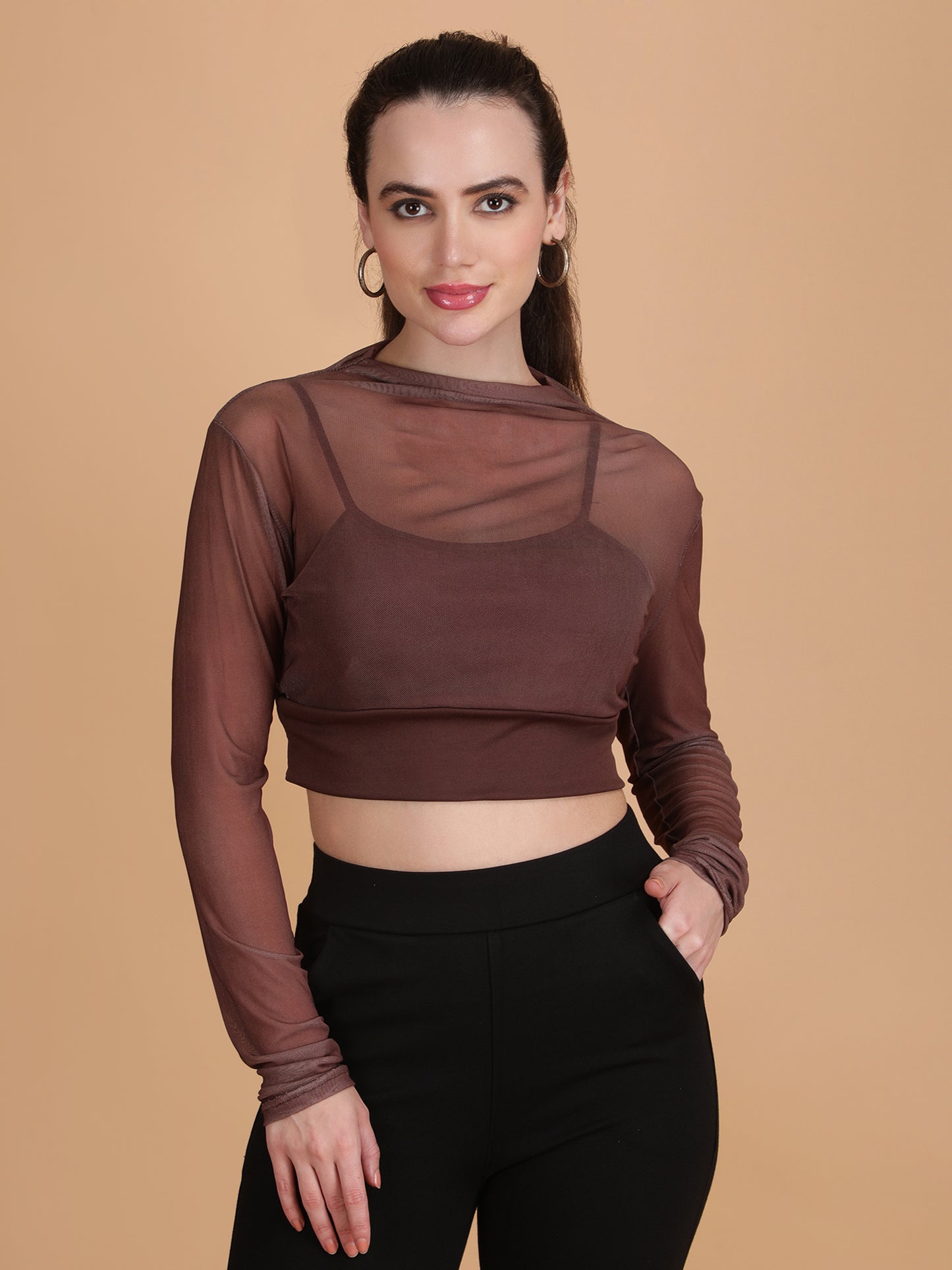 Mesh Long Sleeve Crop Top