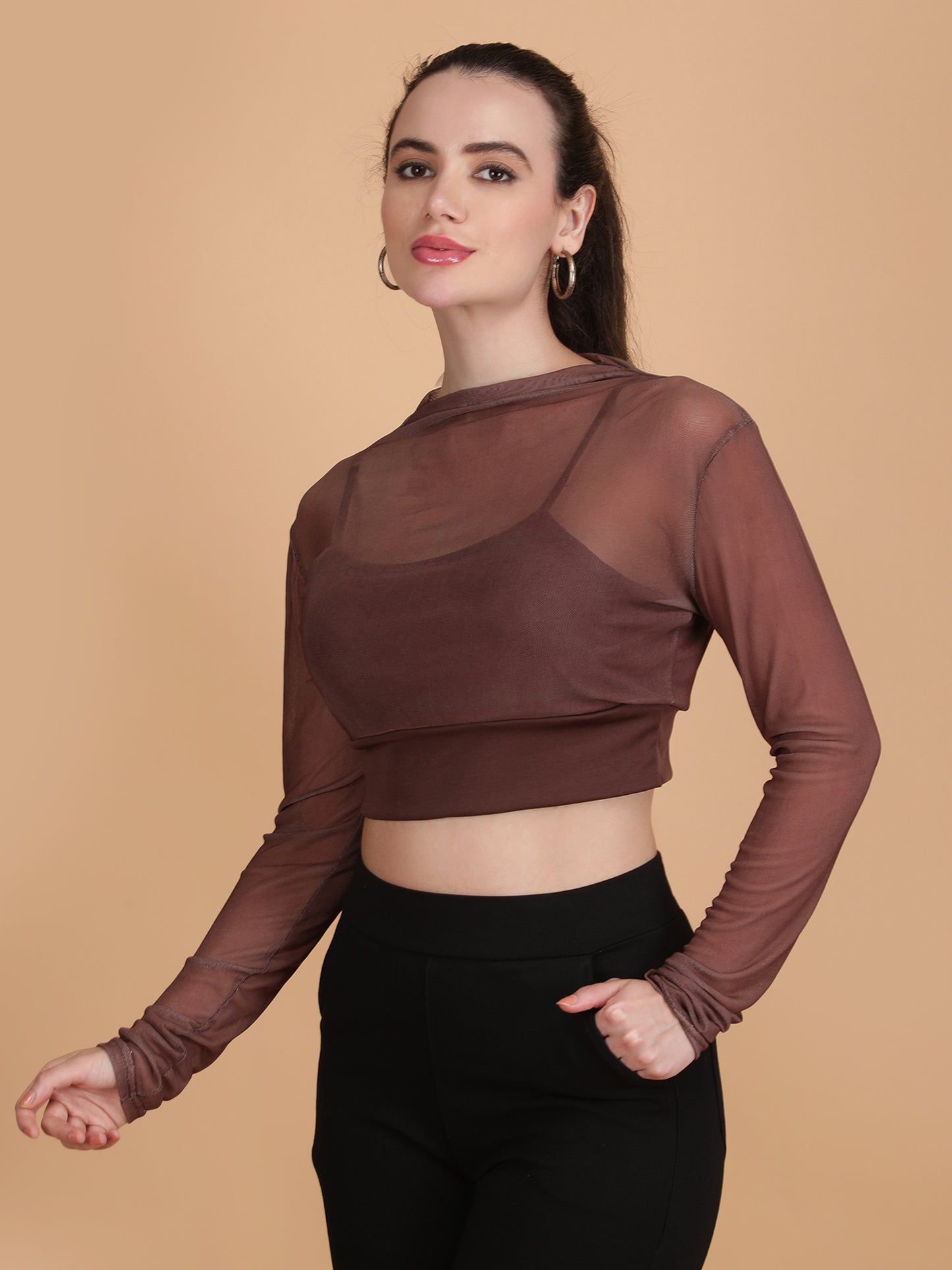 Mesh Long Sleeve Crop Top