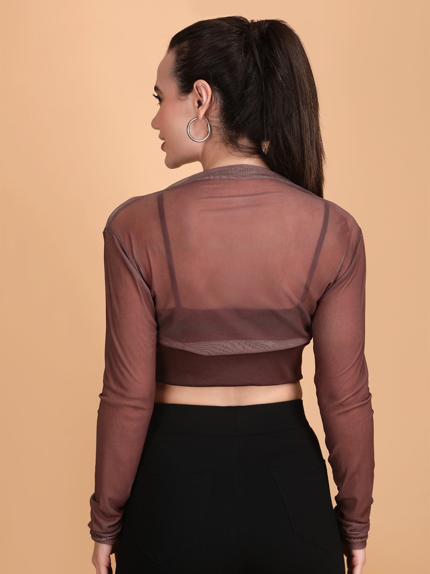 Mesh Long Sleeve Crop Top