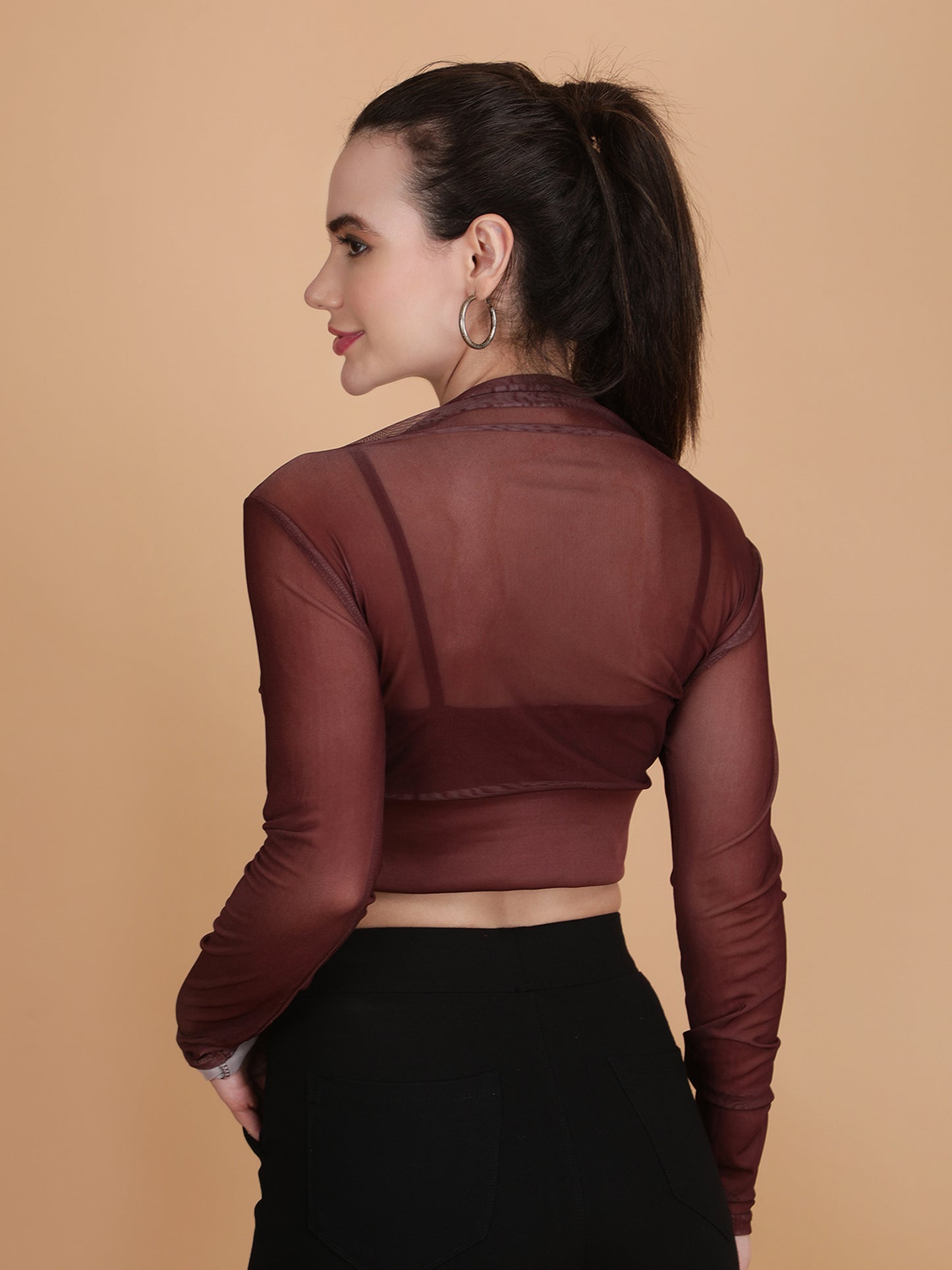 Mesh Long Sleeve Crop Top