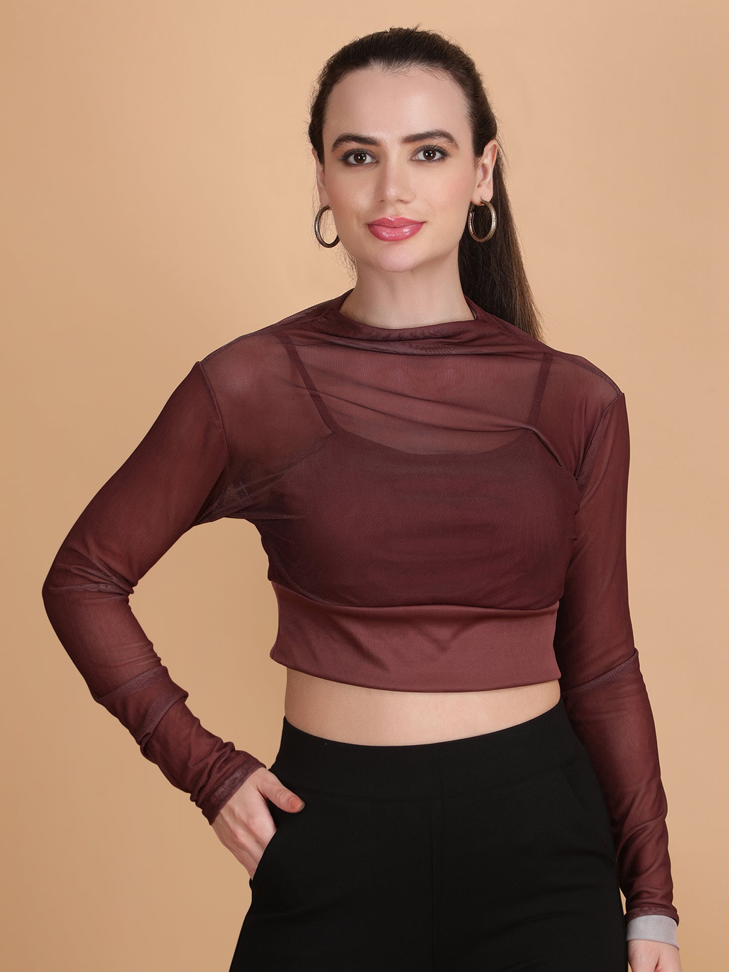 Mesh Long Sleeve Crop Top