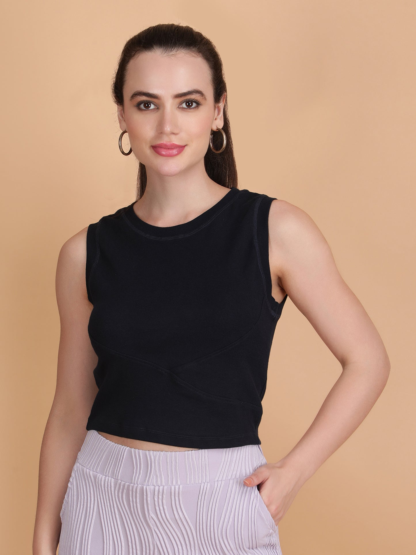 Designer Round Neck Sleeveless Crop Top