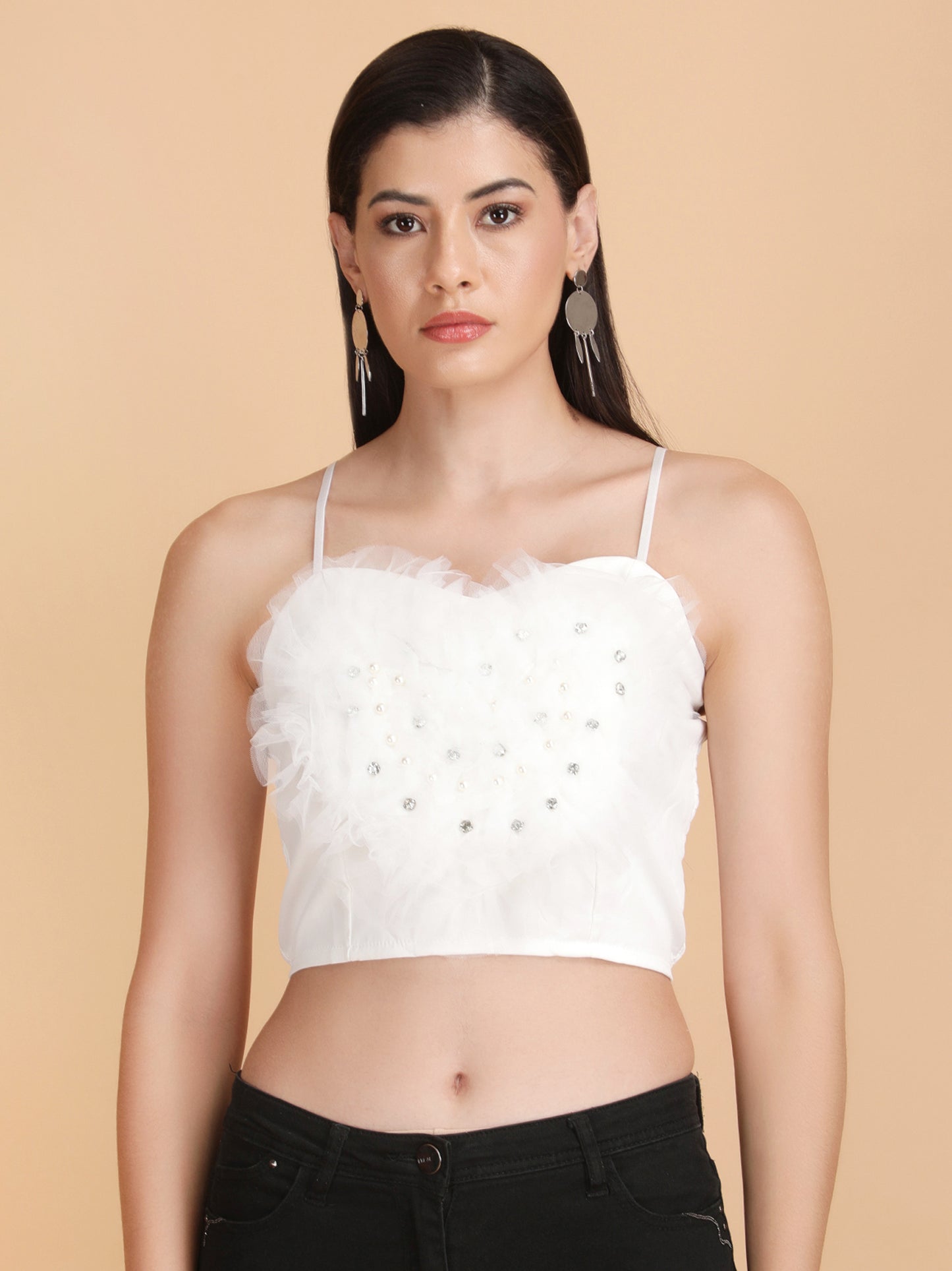 Designer Heart Spaghetti Strap Crop Top