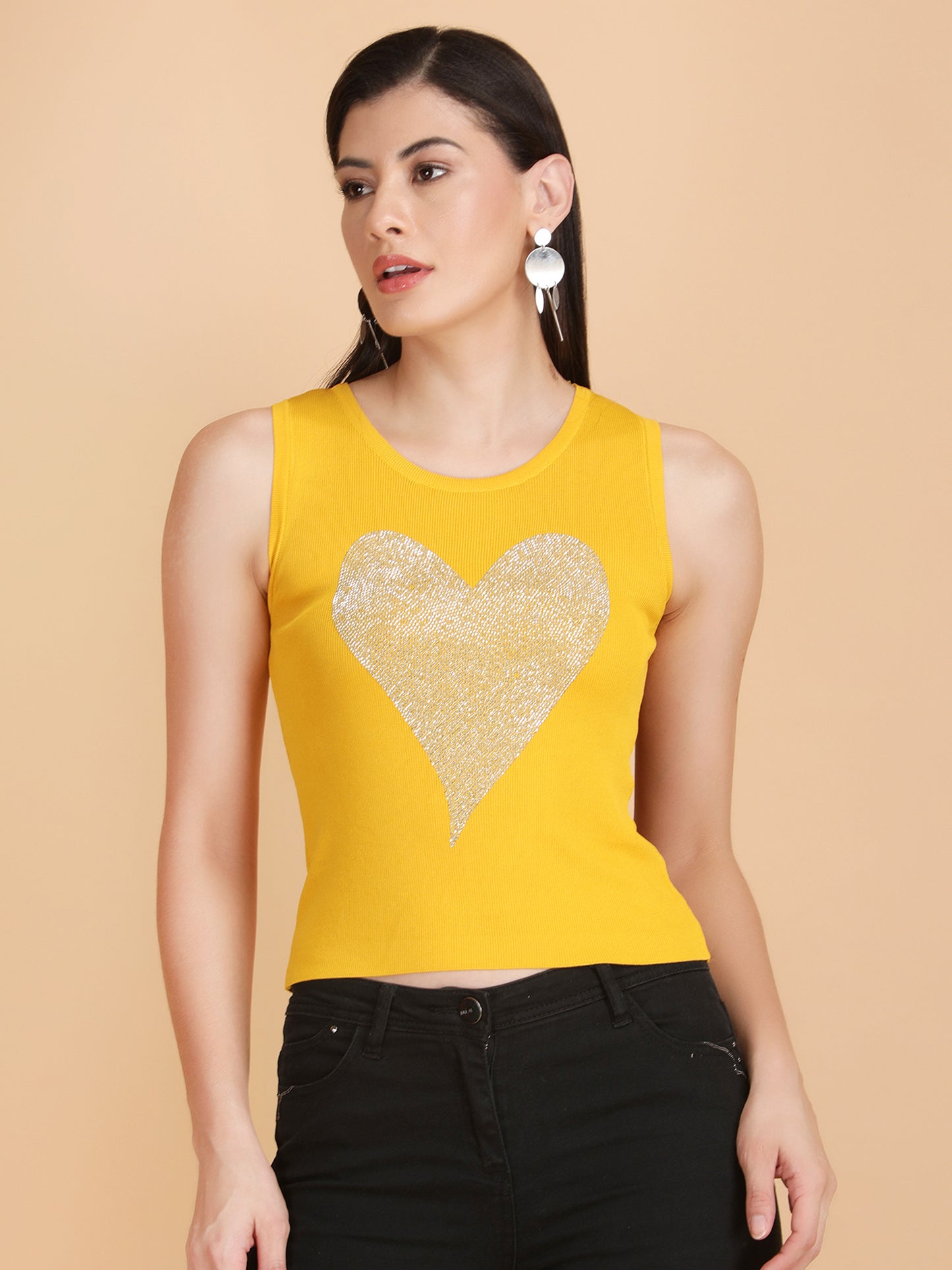 Swarovski Heart Ribbed Top