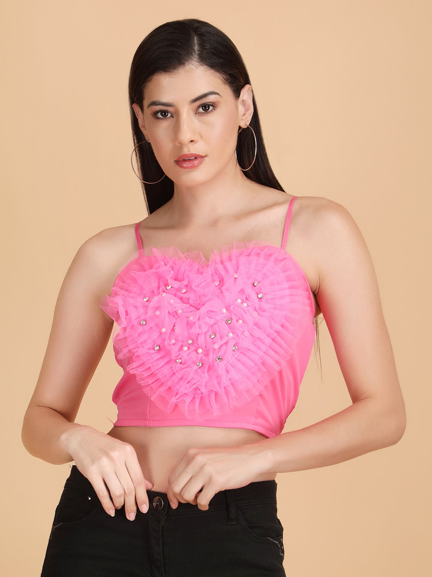 Designer Heart Spaghetti Strap Crop Top