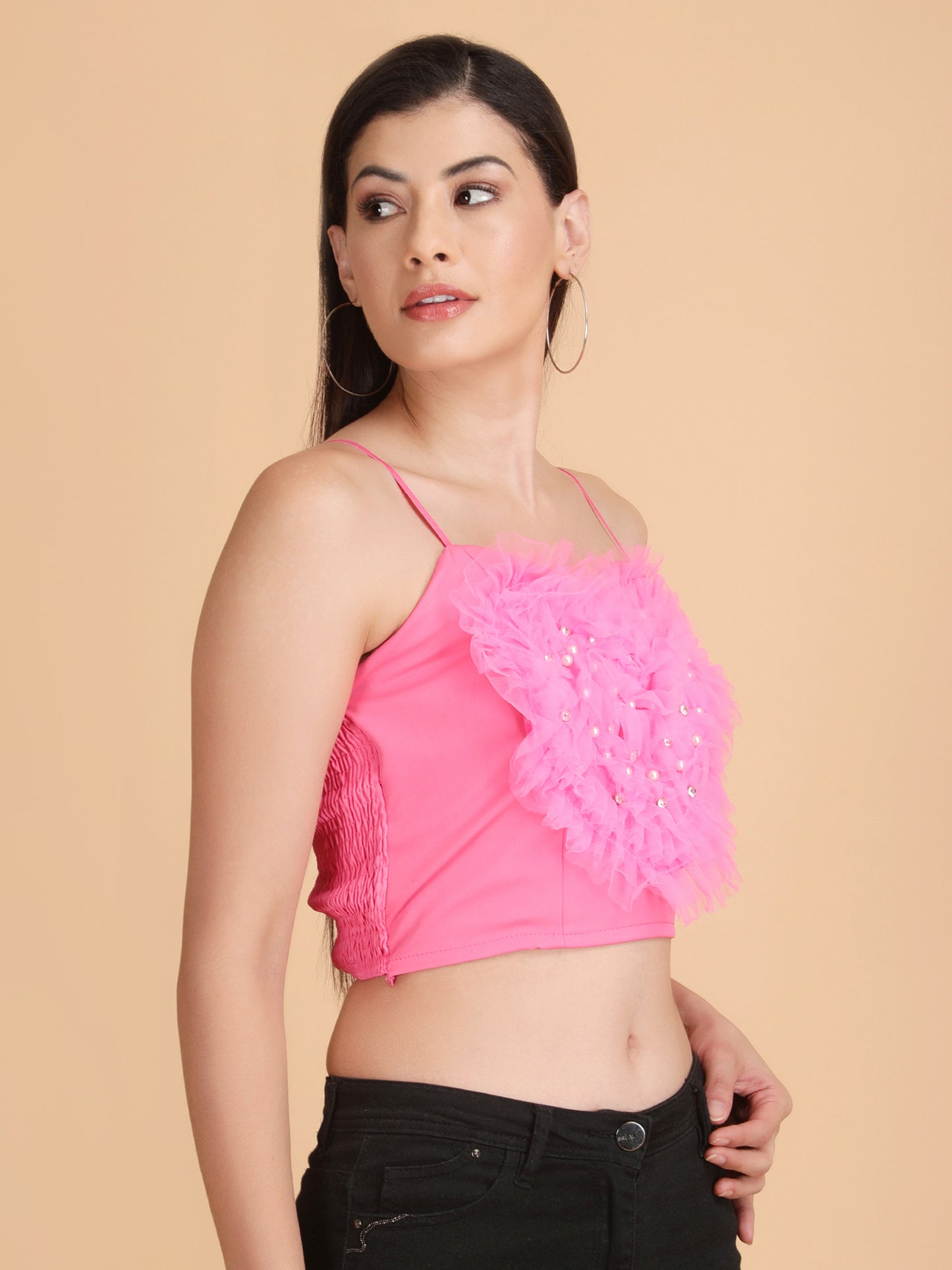 Designer Heart Spaghetti Strap Crop Top