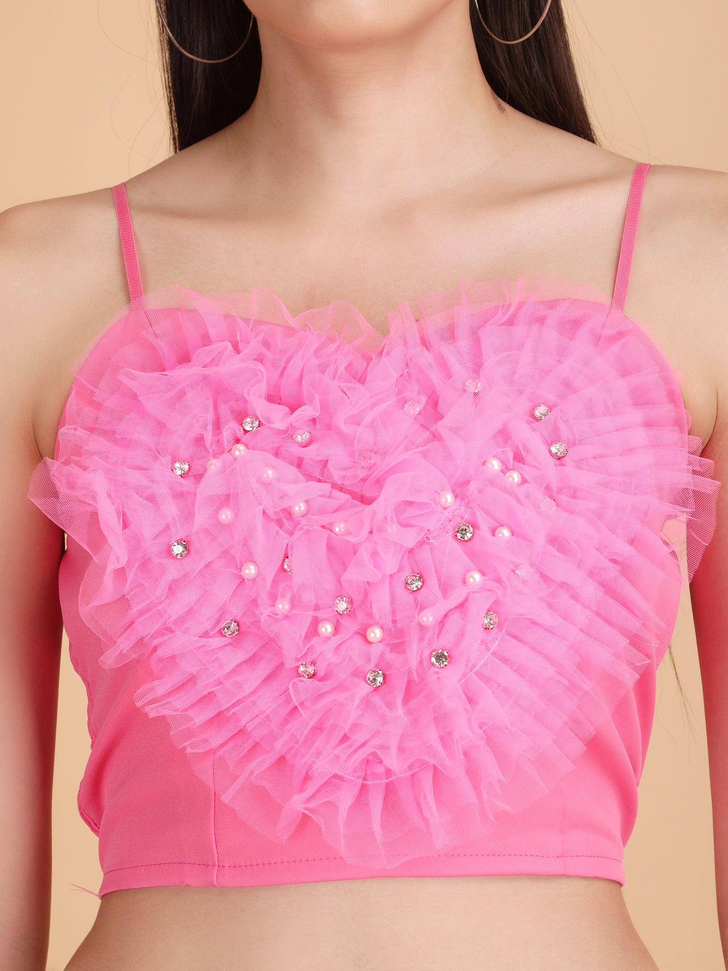 Designer Heart Spaghetti Strap Crop Top