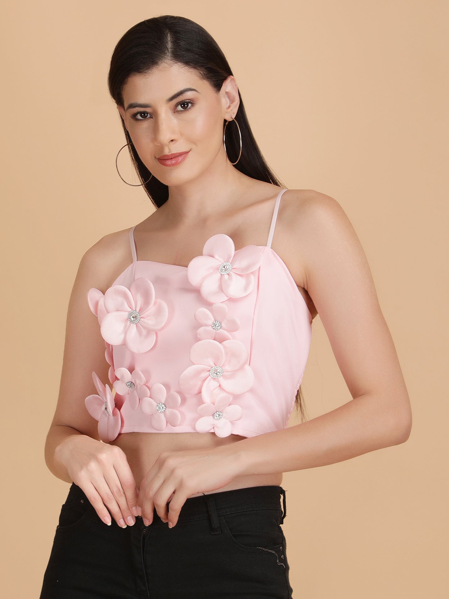 3D Flowers Spaghetti Strap Crop Top