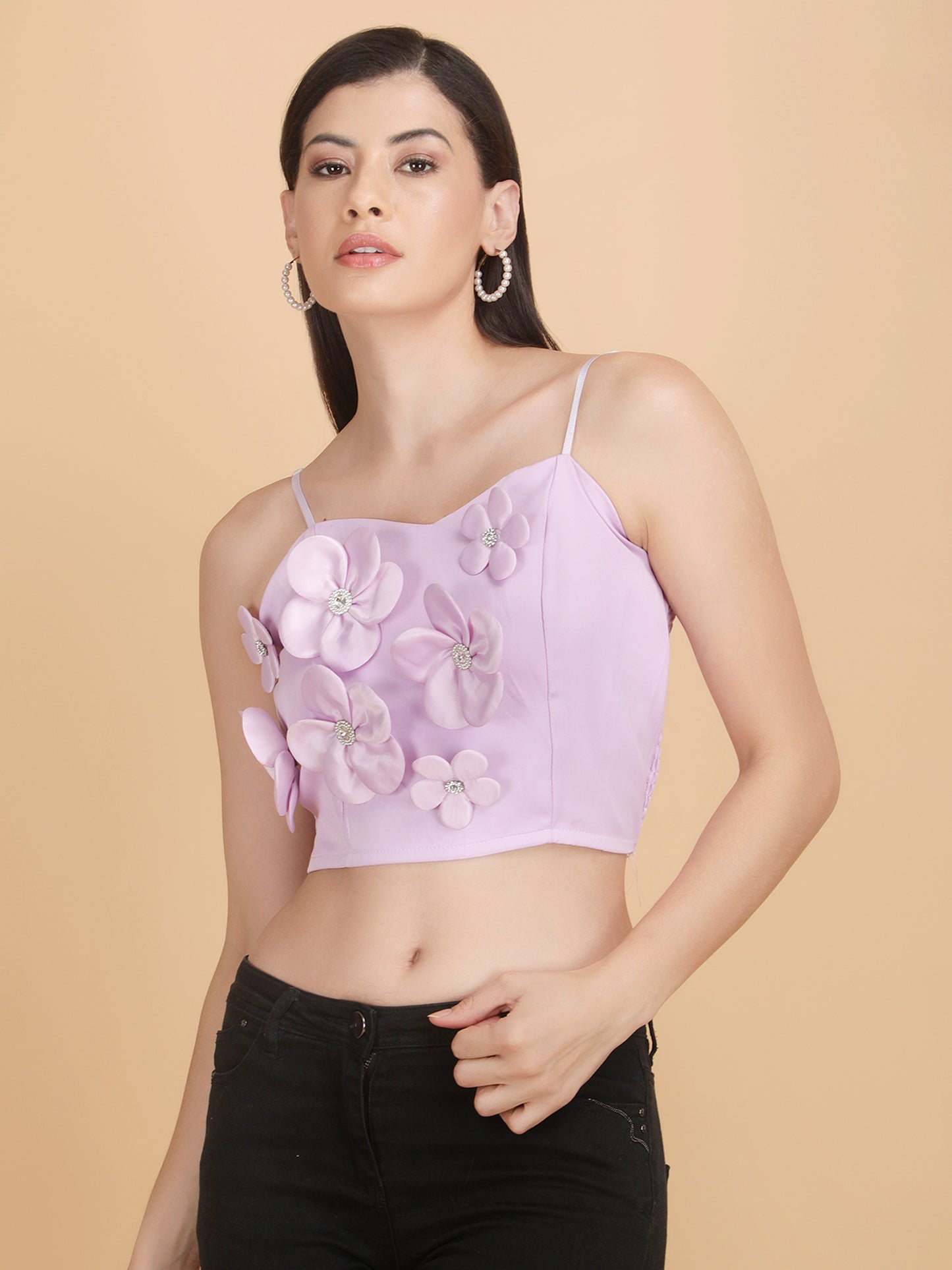 3D Flowers Spaghetti Strap Crop Top