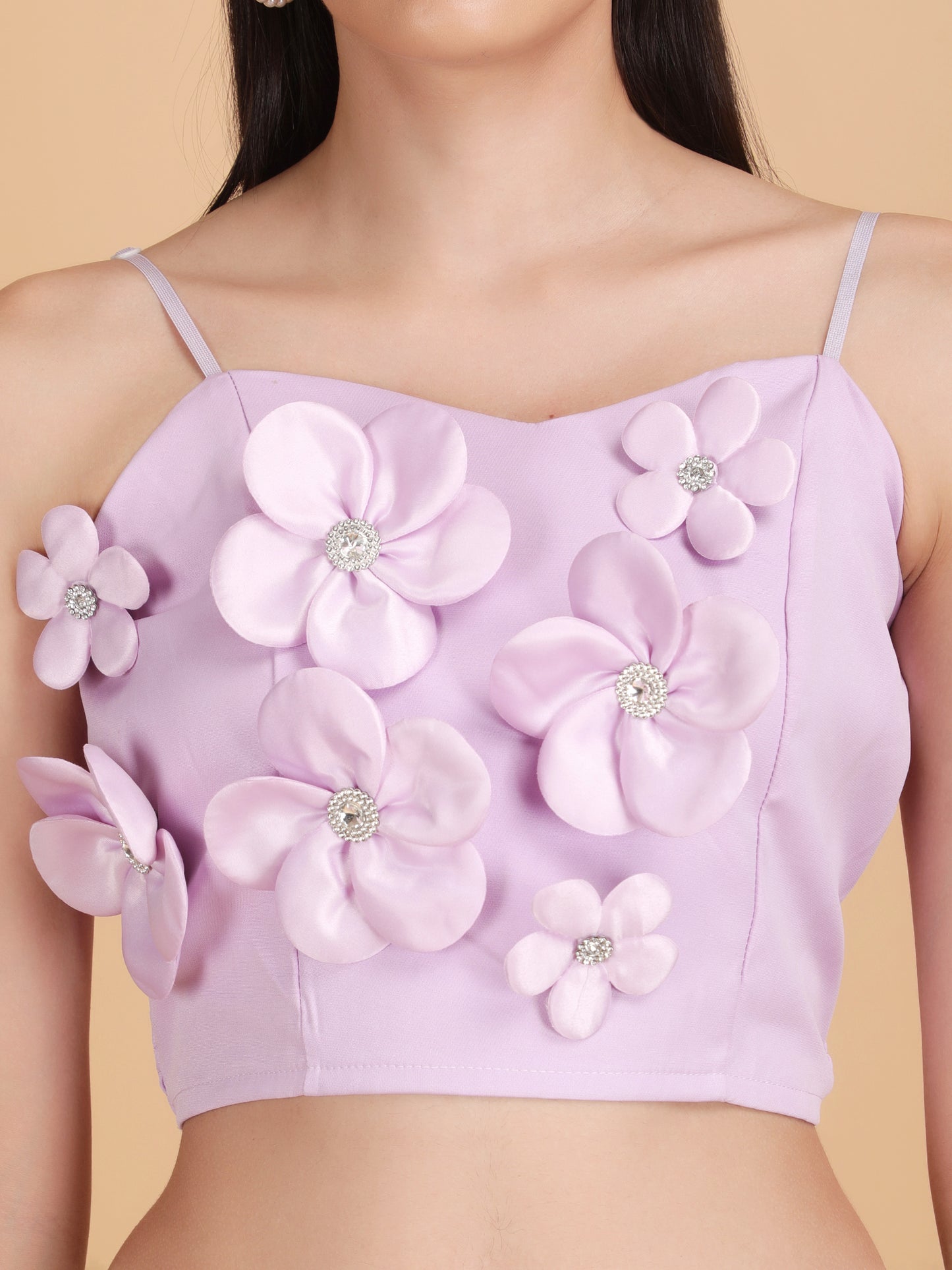 3D Flowers Spaghetti Strap Crop Top