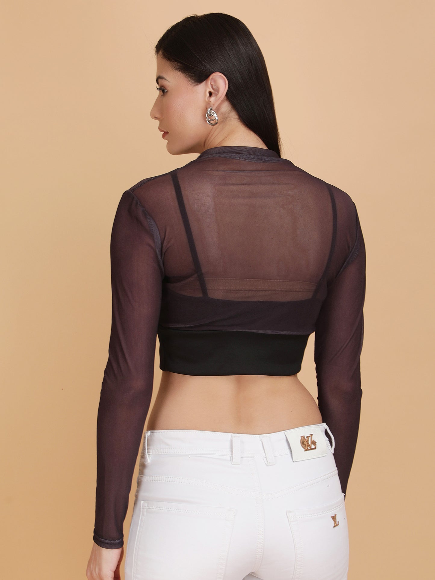 Mesh Long Sleeve Crop Top