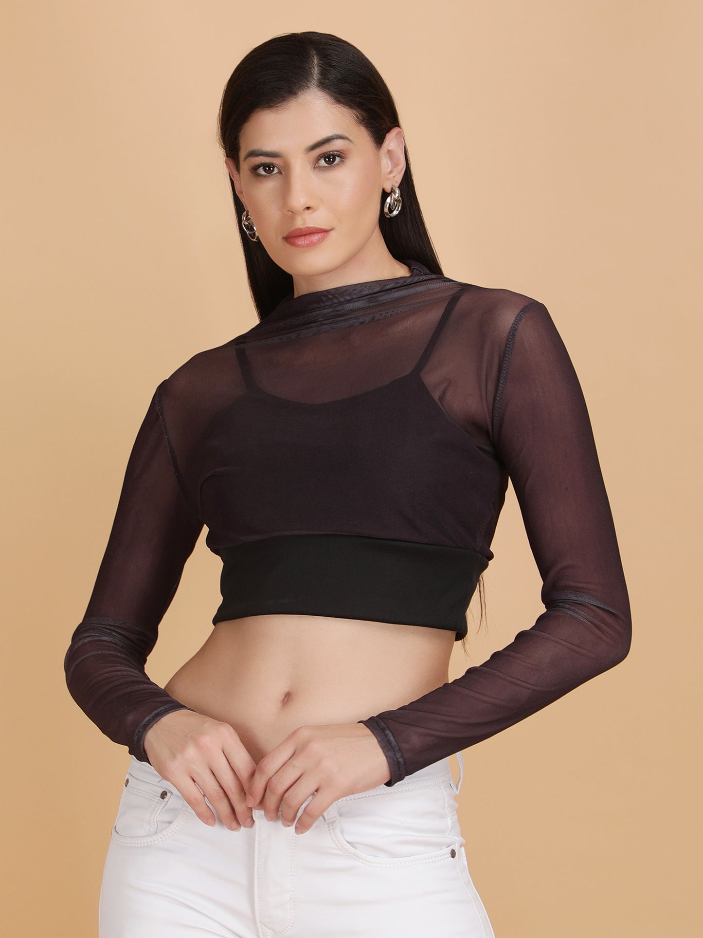 Mesh Long Sleeve Crop Top