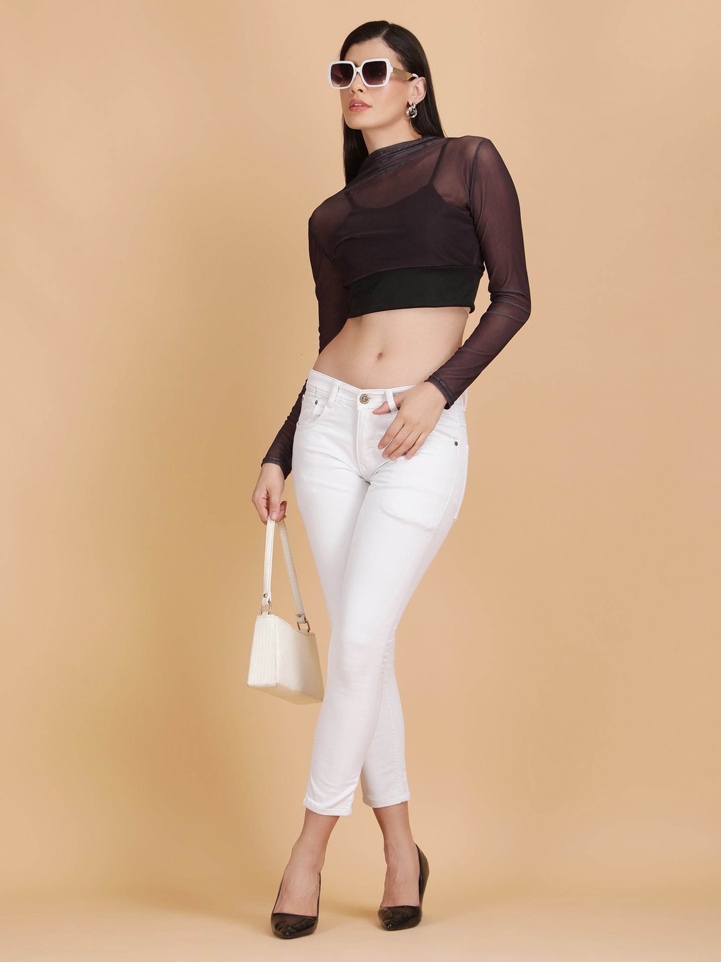 Mesh Long Sleeve Crop Top