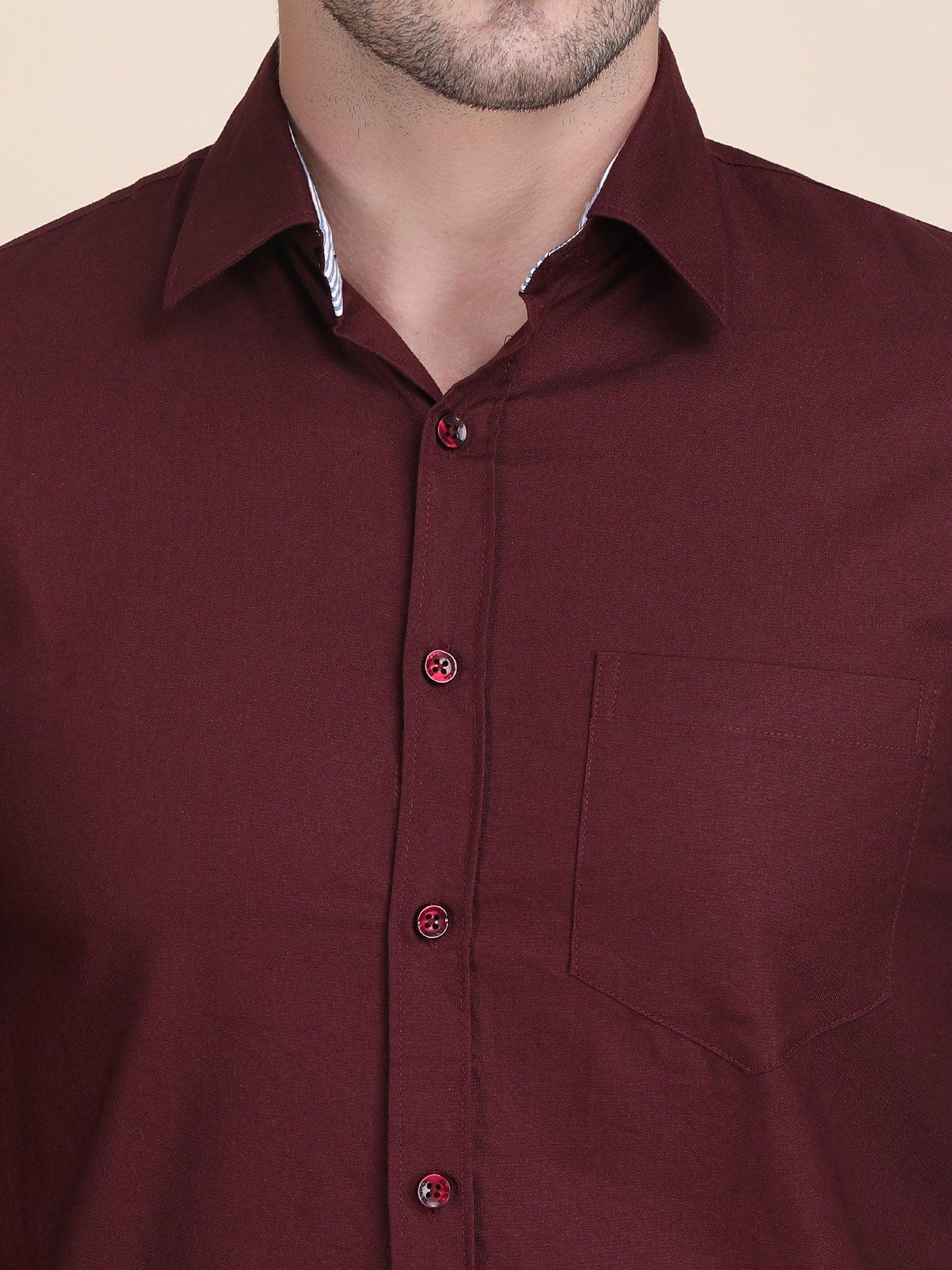Plain Spread Collar Slim Fit Casual Shirt