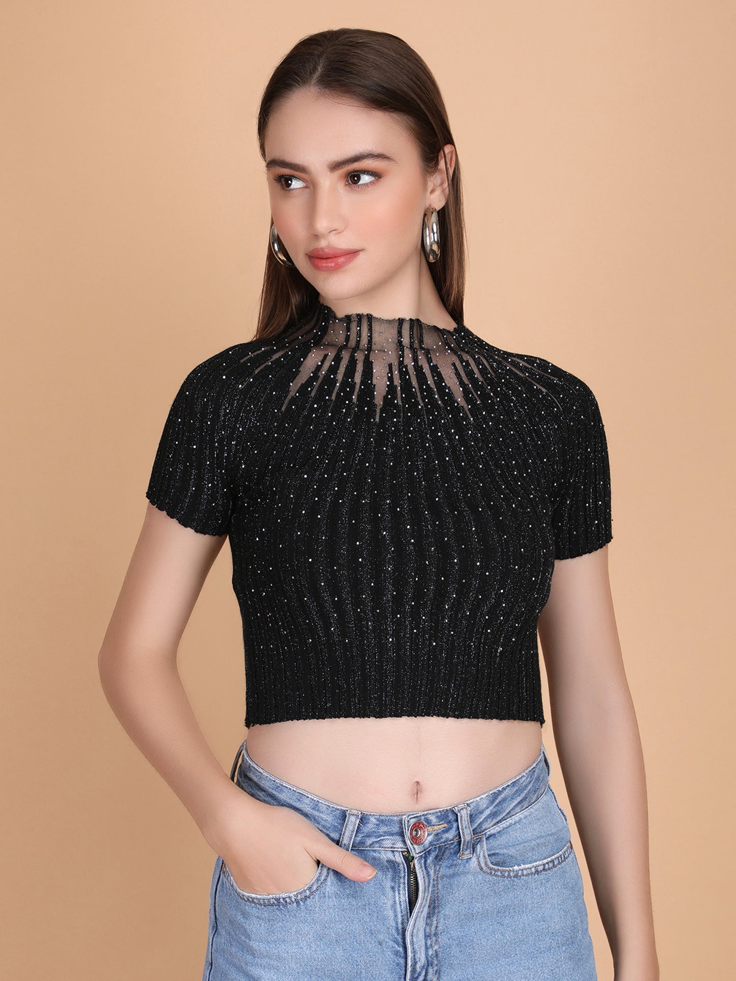 Knit Mesh Crop Top