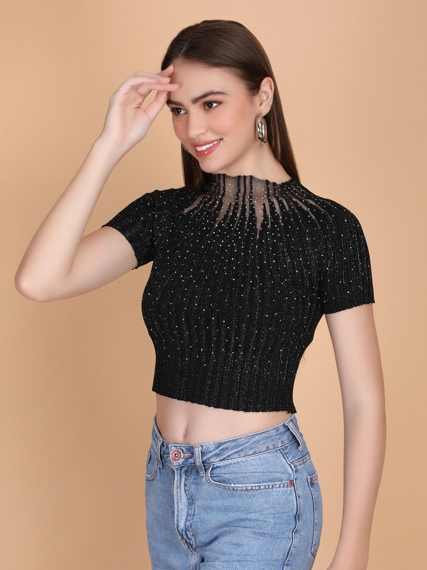 Knit Mesh Crop Top