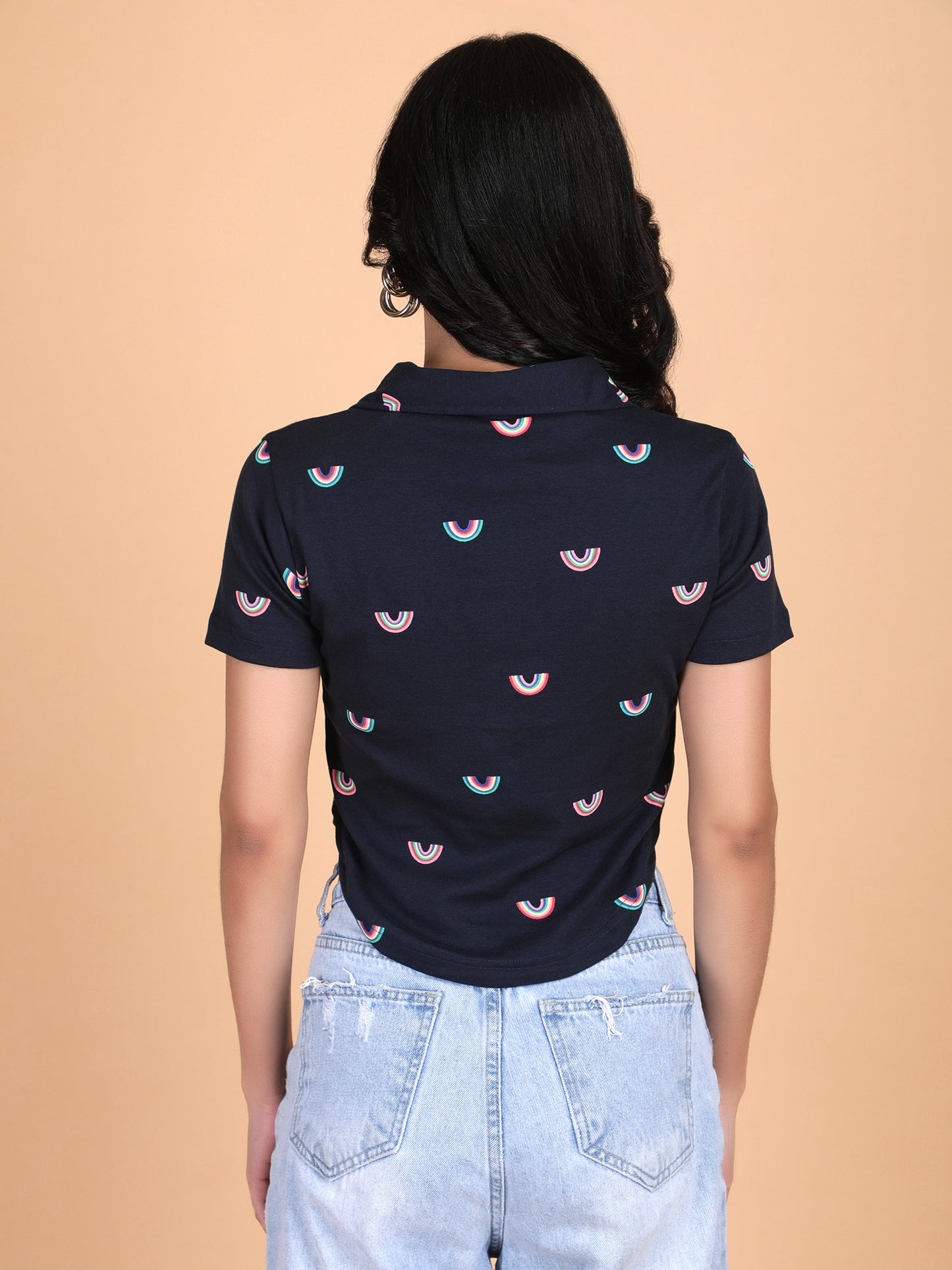 Navy Blue Printed Collar T-shirt