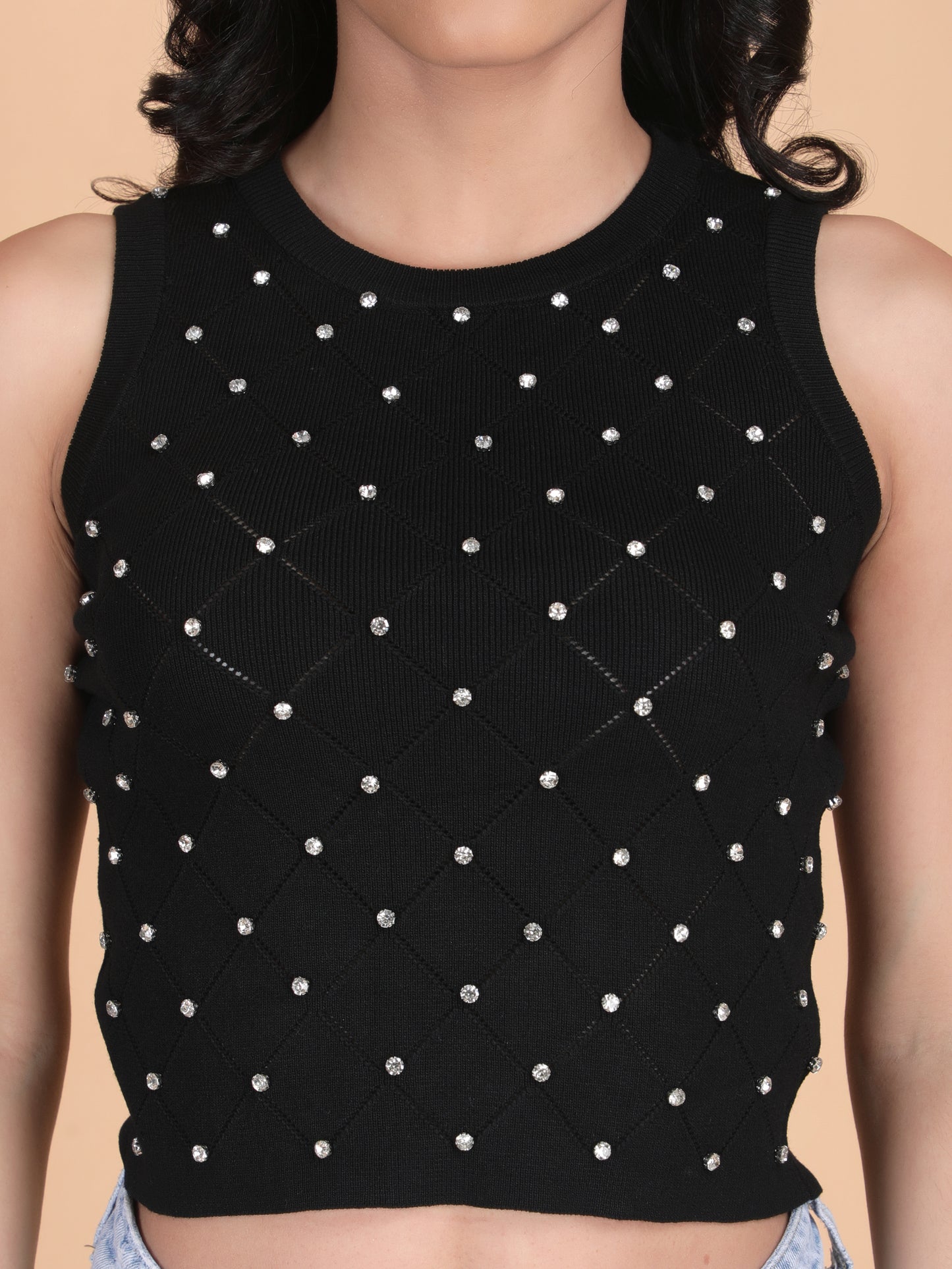 Knit tank top with Rhinestones