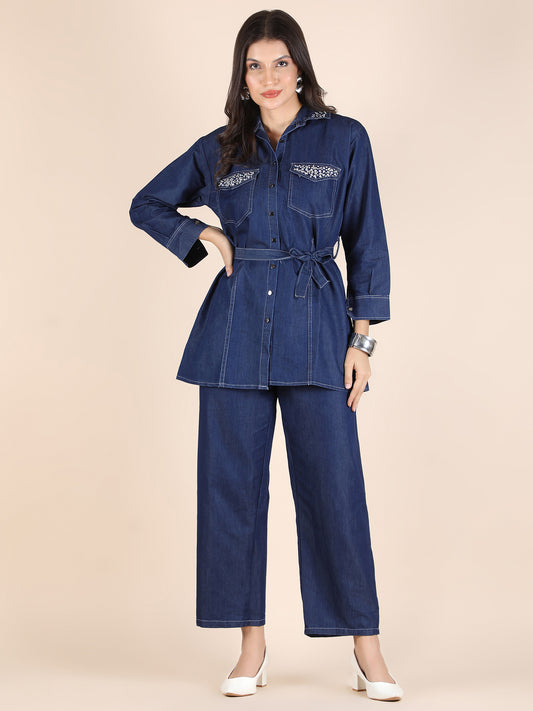 Trendy Studs Embellished Premium Denim Co-ord Set