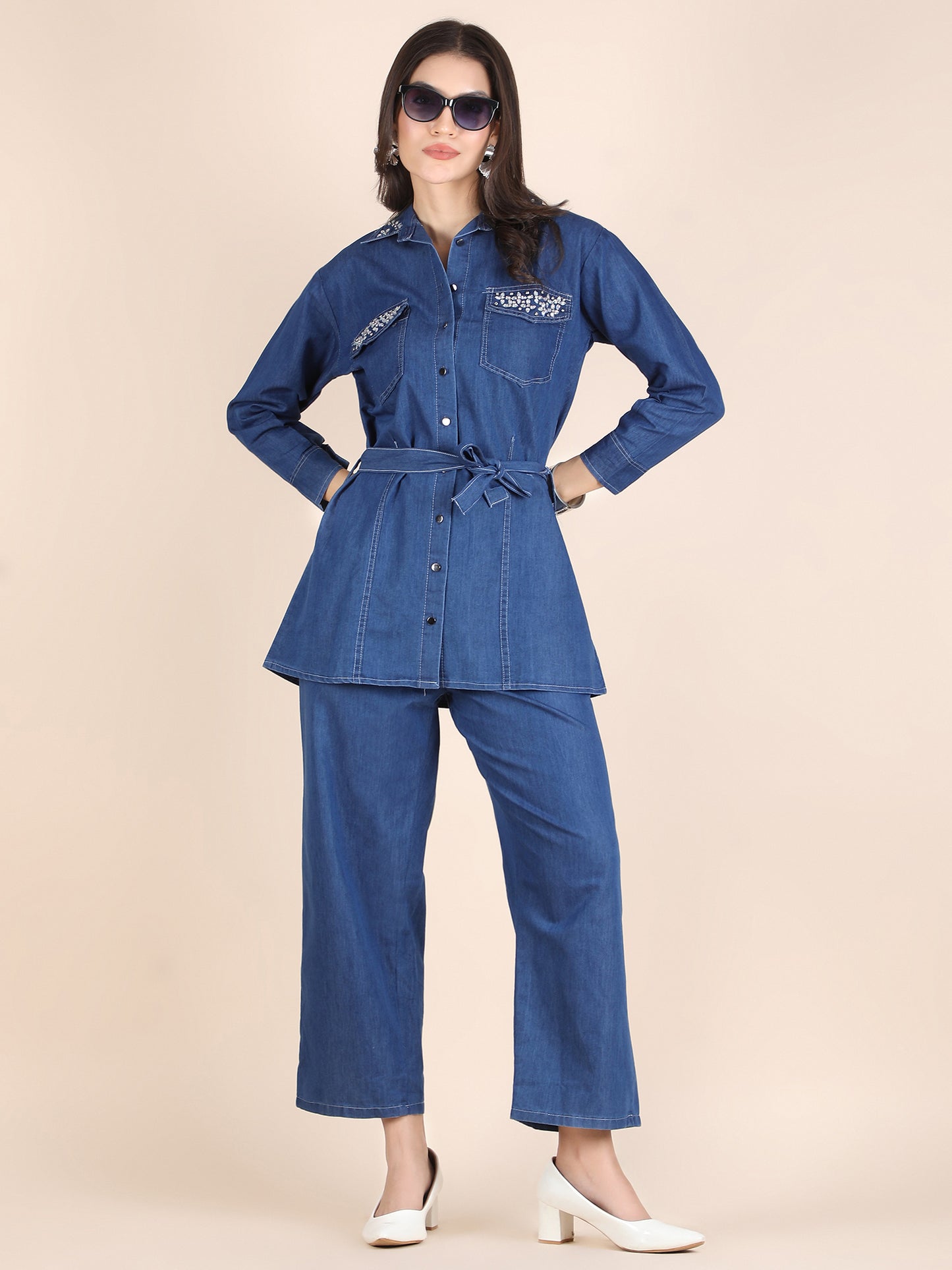 Trendy Studs Embellished Premium Denim Co-ord Set