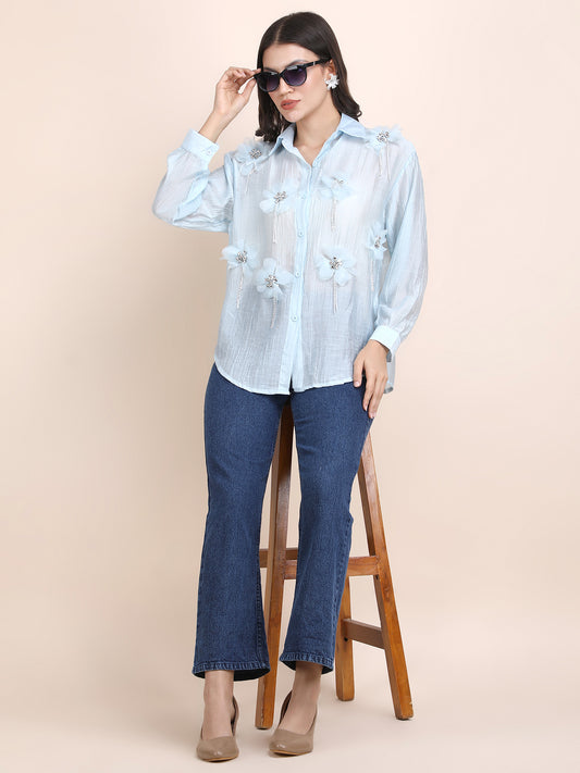Designer 3D Flower Casual Shirt